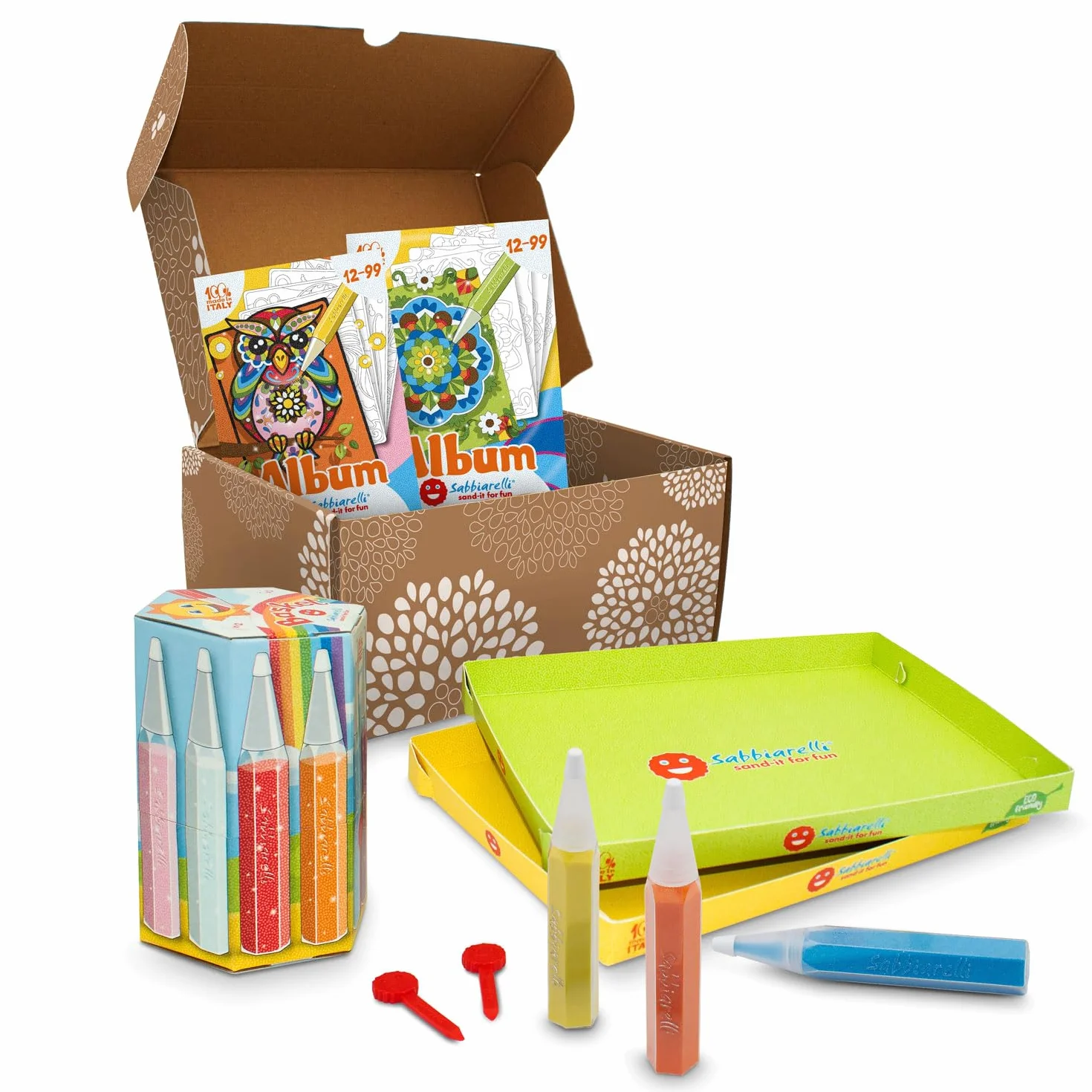 Sabbiarelli Sand-it For Fun Box Sandsation Art 12-99 Kit Sand Art 100% Made in Italy con Sabbia Colorata, Disegni Adesivi e Accessori