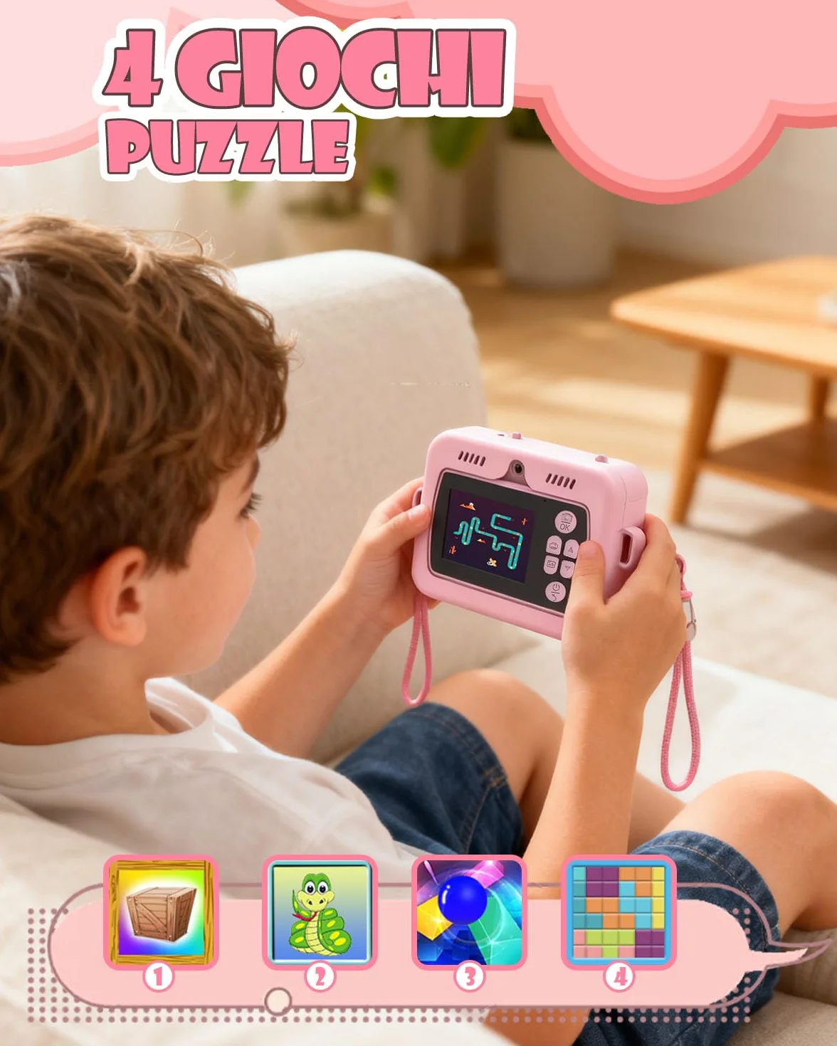 Macchina Fotografica Bambini Unicorno Istantanea, 2.4" Schermo, 1080P Video & 16X Zoom, Fotocamera per Bambini 32GB, Stampa Senza Inchiostro, Giochi, Musica, Regalo Ragazze 3-12 Anni