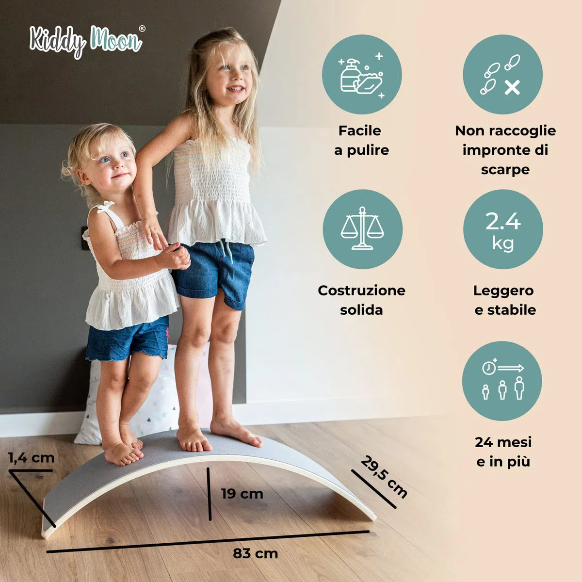 KiddyMoon Tavola Di Equilibrio In Legno Per Bambini Montessori, Rosa