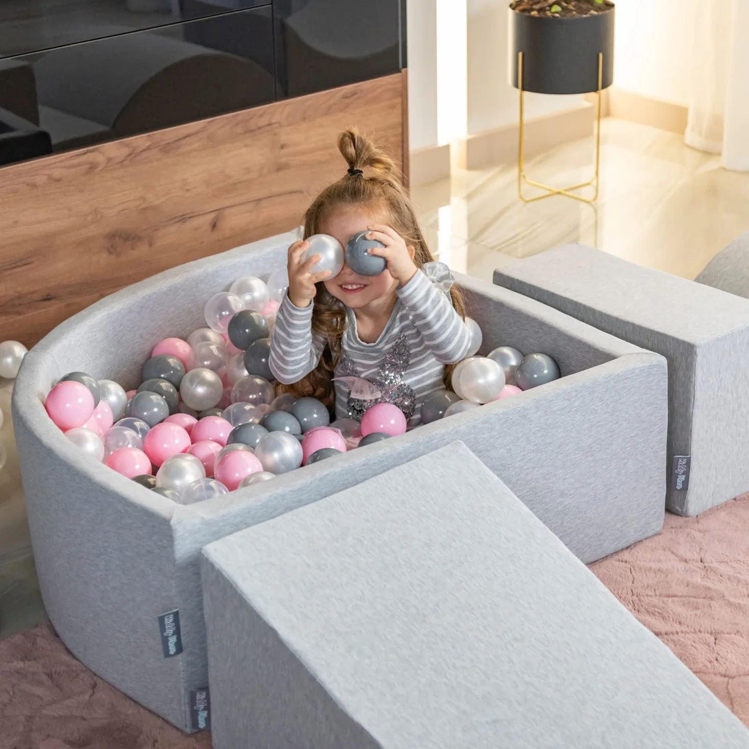 KiddyMoon Fodera con Cerniera per Piscina per Bambini 90X30cm/200 Palline, Beige: Beige Pastello/Verde Grigio/Giallo Pastello/Bianco