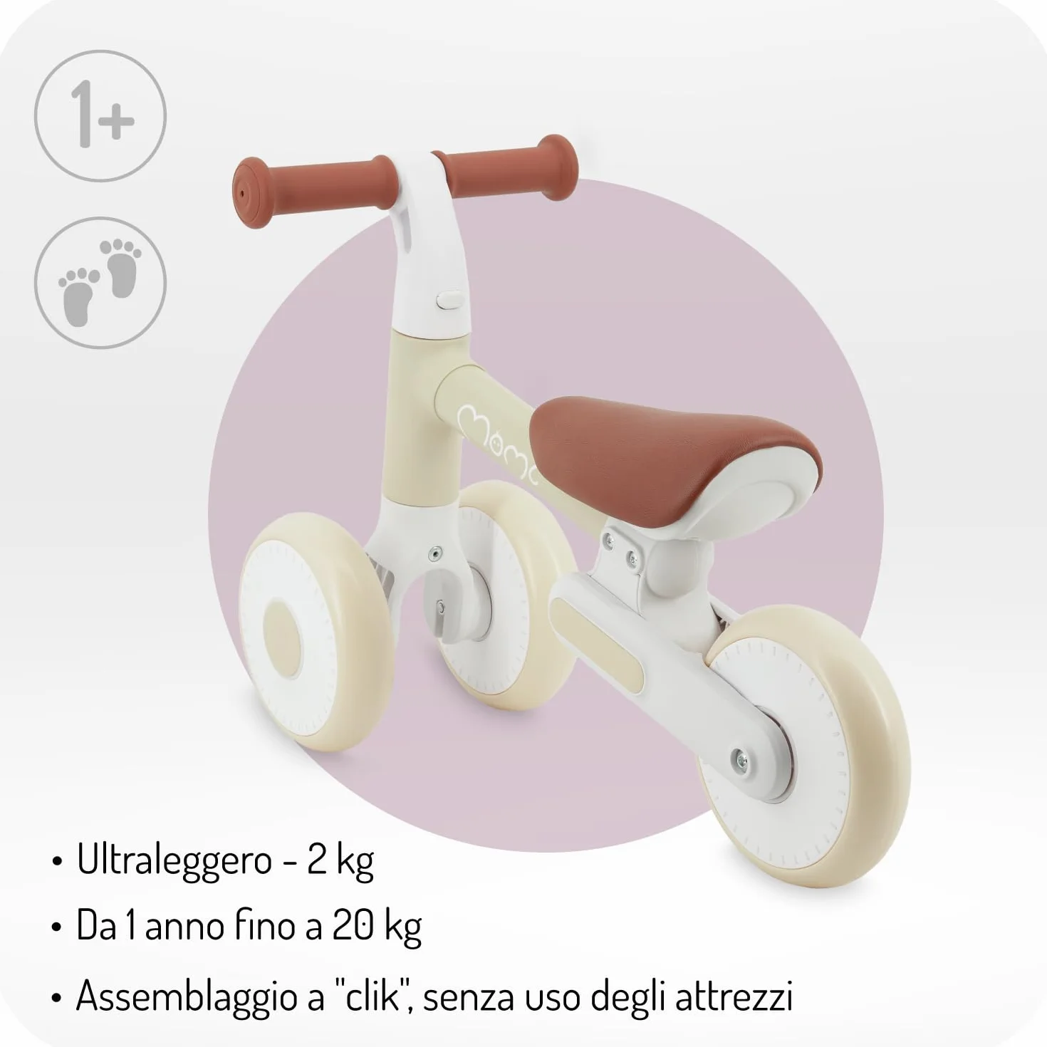 Momi Bicicletta senza pedali DEX per bambine e bambini da 1 a 3 anni, telaio pieghevole, sella regolabile in altezza, ruote in plastica antiforatura, solo 2 kg di peso