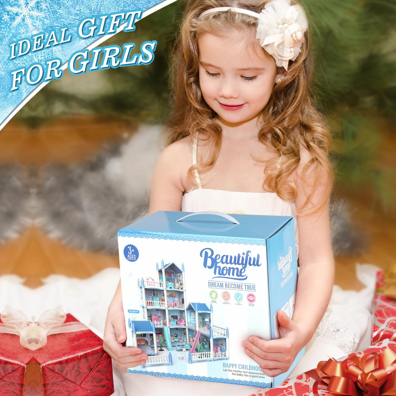 Casa dei Sogni con Bambola e Luci,Regalo Bambina 3-7 Anni Giocattoli,Casa delle Bambole Giocattoli per Ragazze