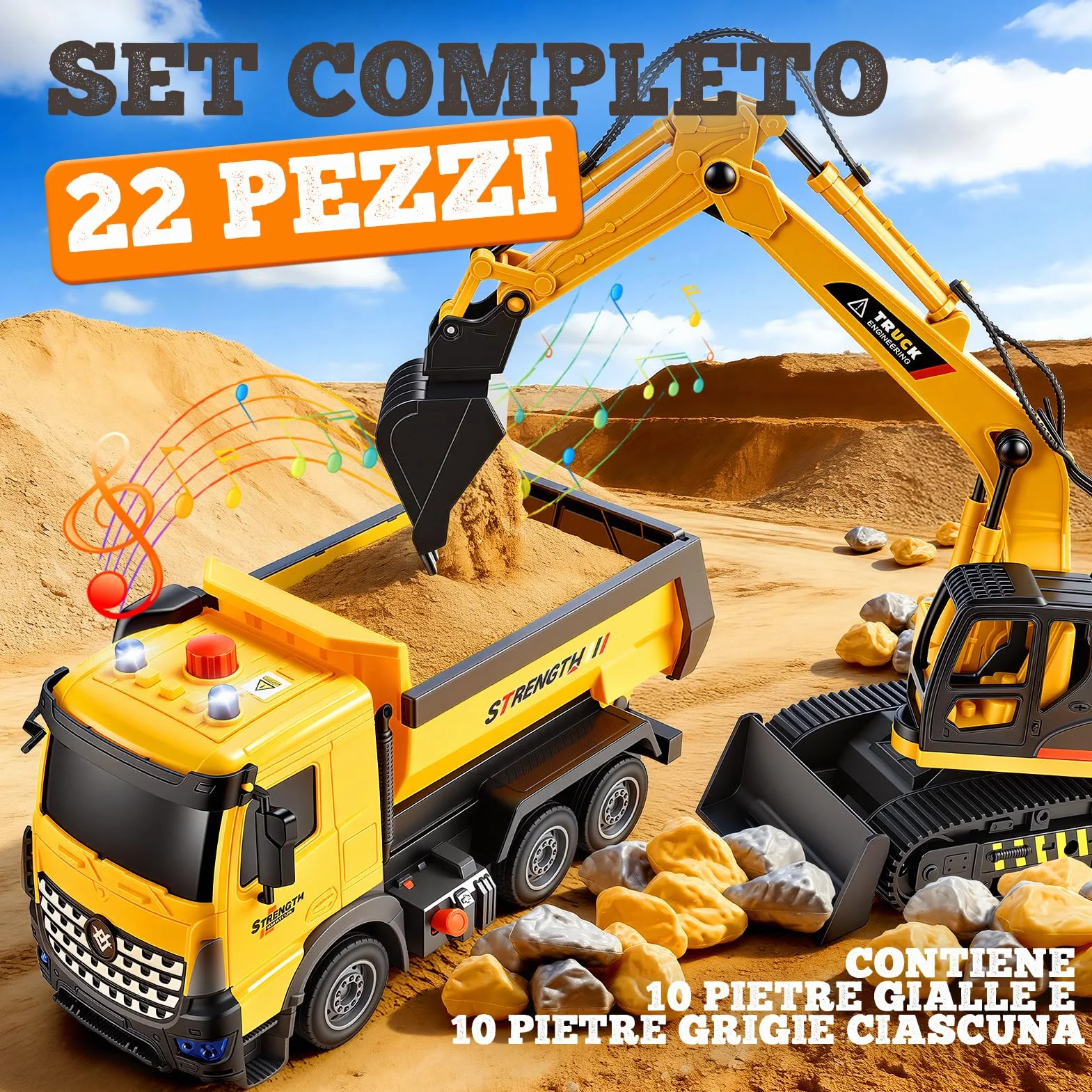 EUCOCO Giochi Bambini 3 4 5 6 7 8 Anni, Ruspa Escavatore Camion Giocattolo Per Bambini Regalo Bambino 3-8 Anni Macchinine Per Bambini Giocattolo Bambino 3-8 Anni Regali Compleanno Bambini Bambino