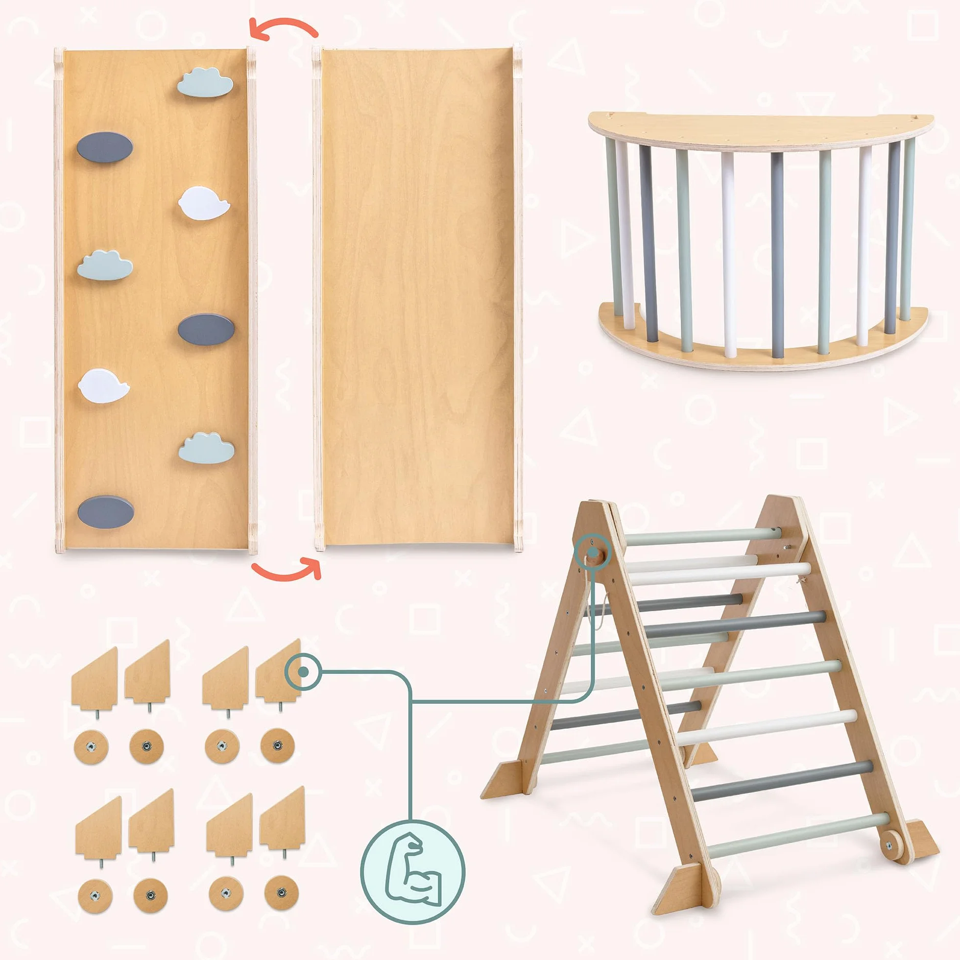 Mamabrum Triangolo Pikler Arco da Arrampicata Scivolo Doppio Lato Set Sport Montessori Pieghevole Sicuro