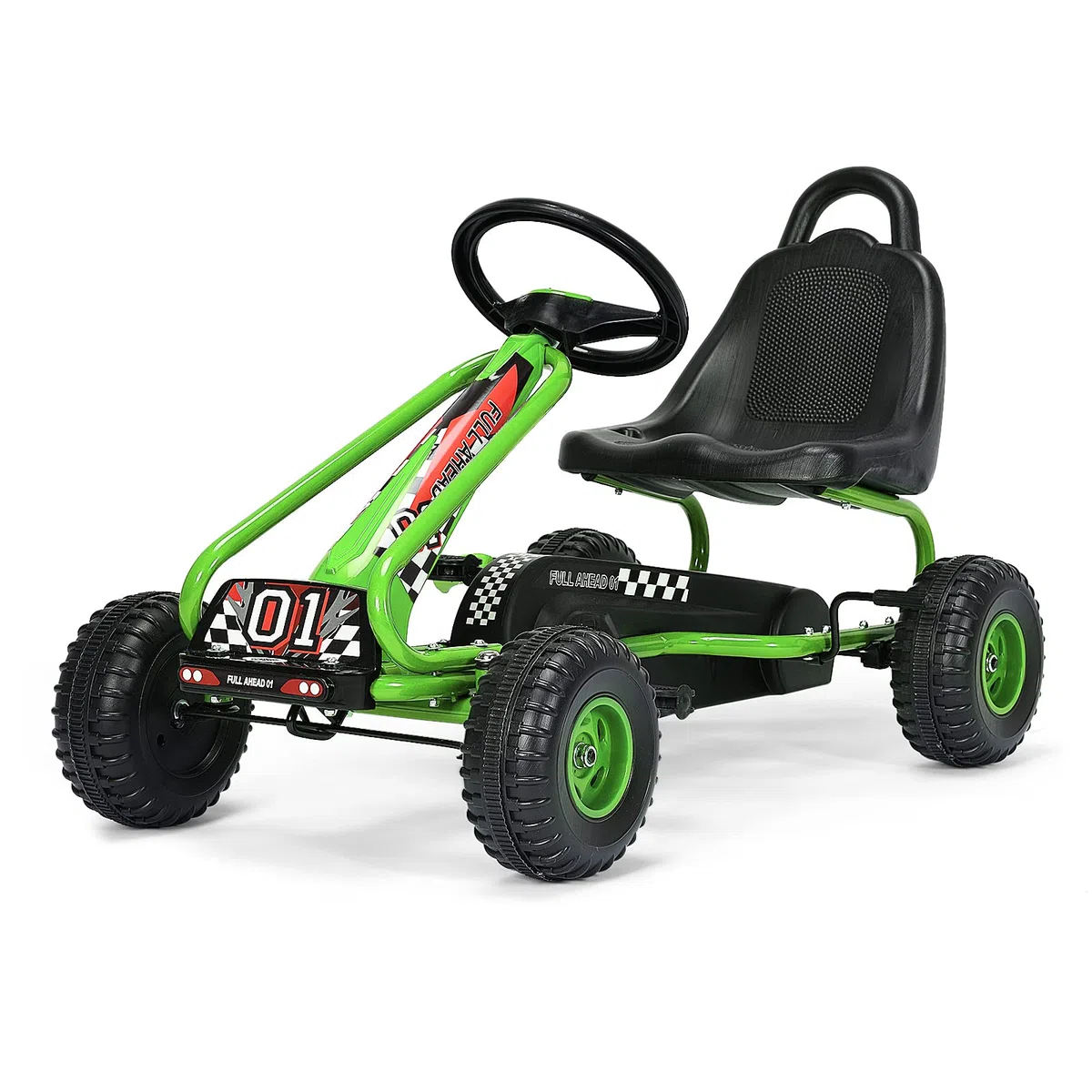 Go Kart dla Dzieci RELAX4LIFE 4 Koła, Fotelik Regulowany, Hamulec Ręczny, Zielony