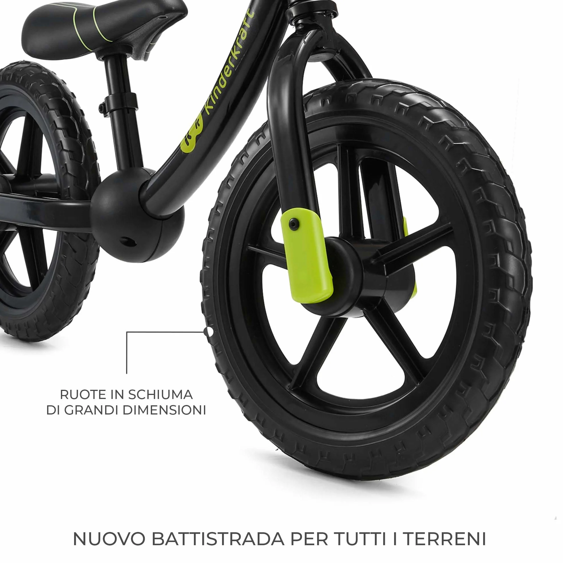 Kinderkraft 2WAY NEXT OFF ROAD Bicicletta fino a 35 kg, bicicletta per bambini, ruote da 12 pollici, sella e manubrio regolabili in altezza, facile da montare, impugnatura in gomma, nero