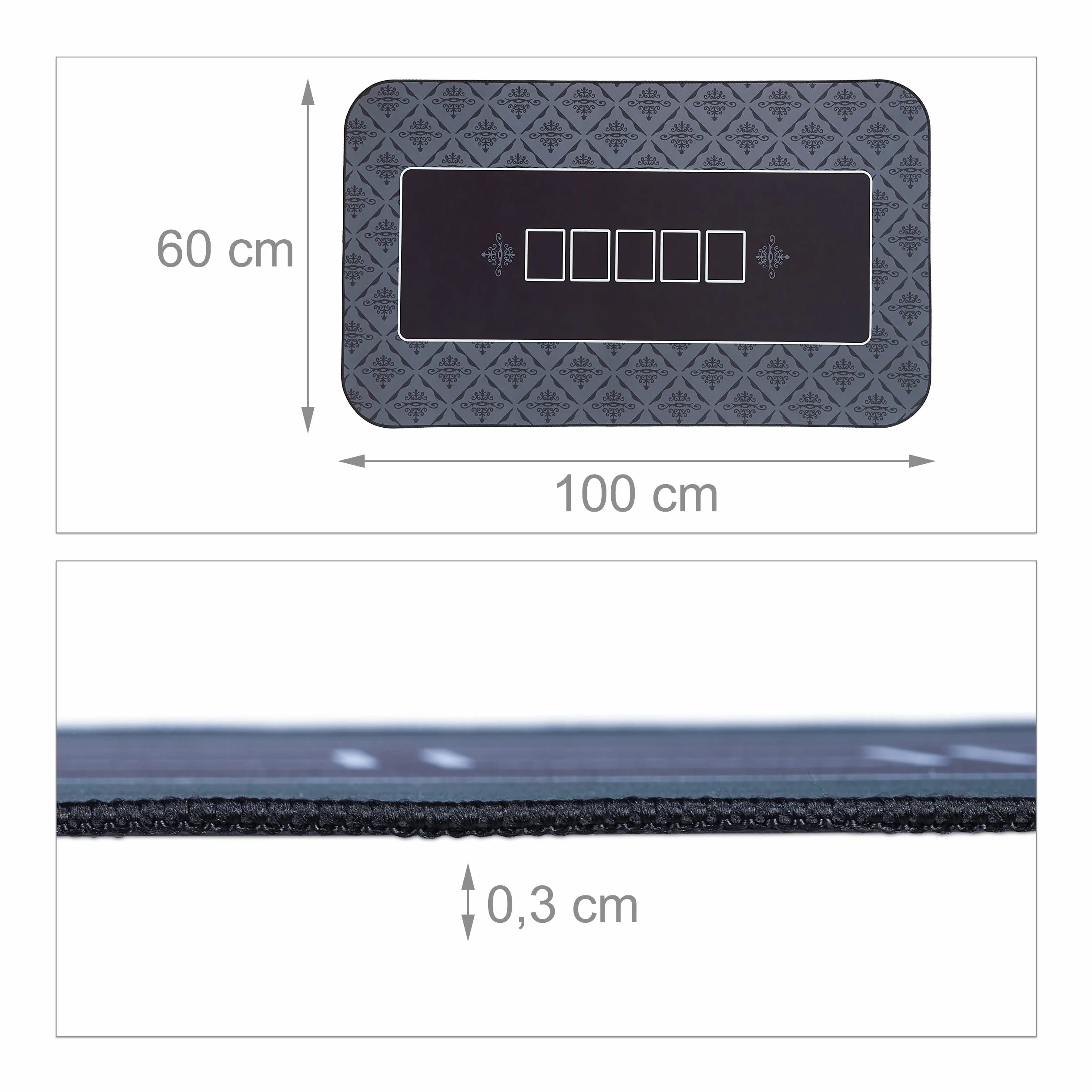 Relaxdays Tappeto da Poker 100x60cm, Tappetino Carte, Gioco Texas Holdem, Panno Rettangolare Poliestere, Antracite Nero