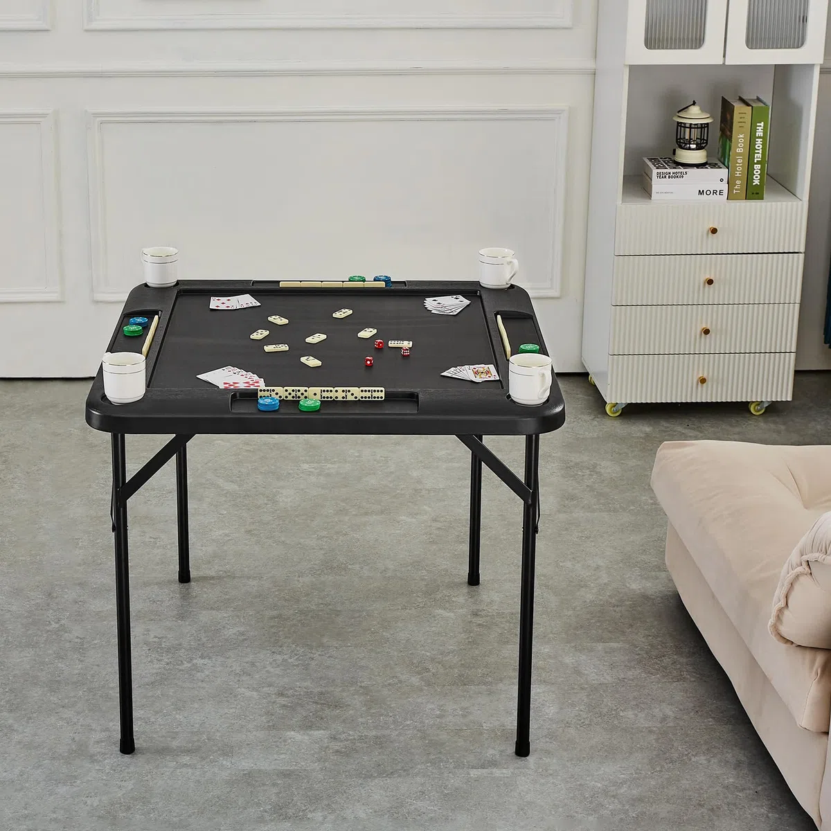VEVOR Tavolo Mahjong Pieghevole Quadrato 4 Giocatori con Portabicchieri e Vassoi, 900 x 900 mm