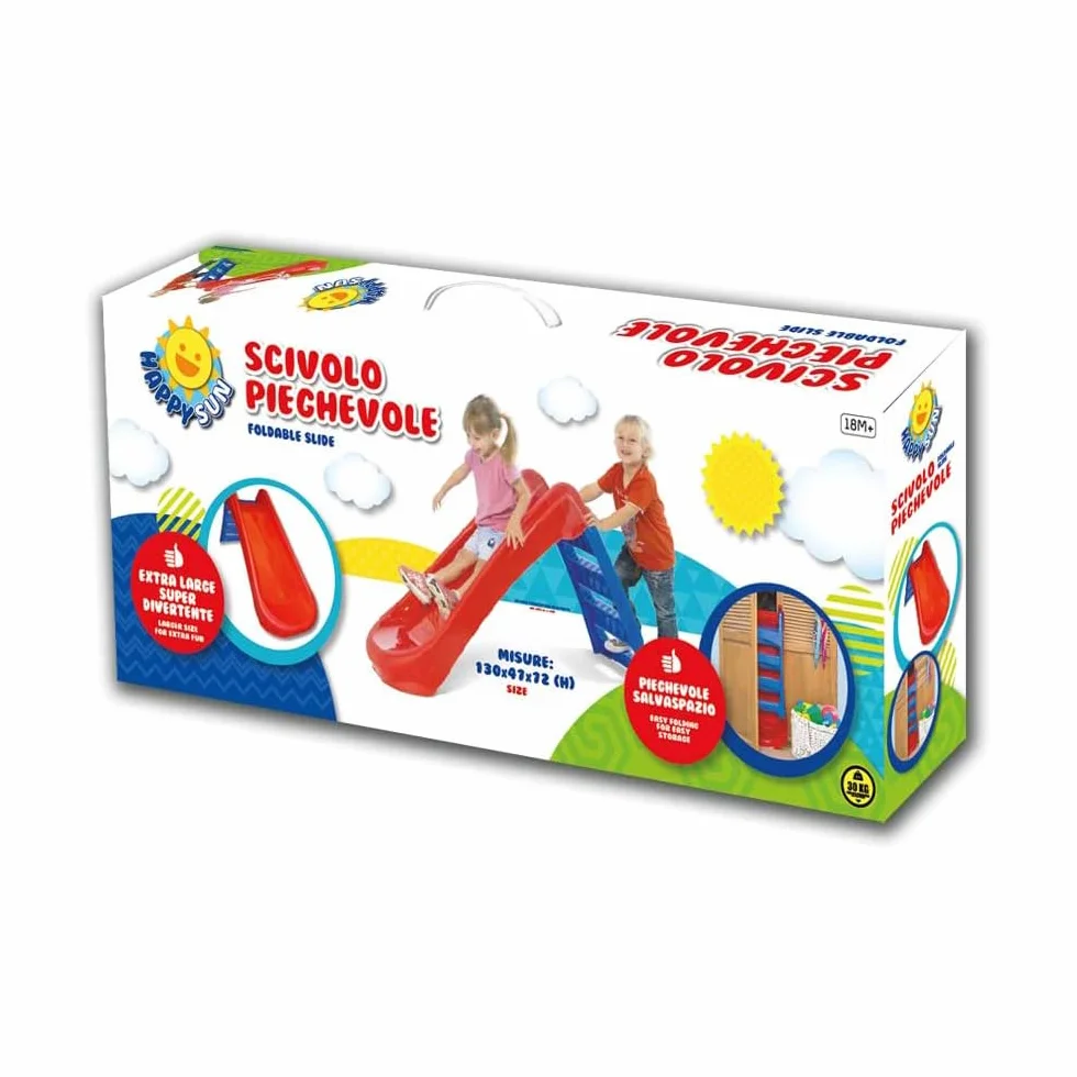 Sport1 scivolo per bambini 3 gradini pieghevole salvaspazio. Scivolo da giardino per bambini 1-4 anni super resistente. Scivolo per bambini da casa in plastica 130x47x72cm. Rosso/Blu. Max 30kg