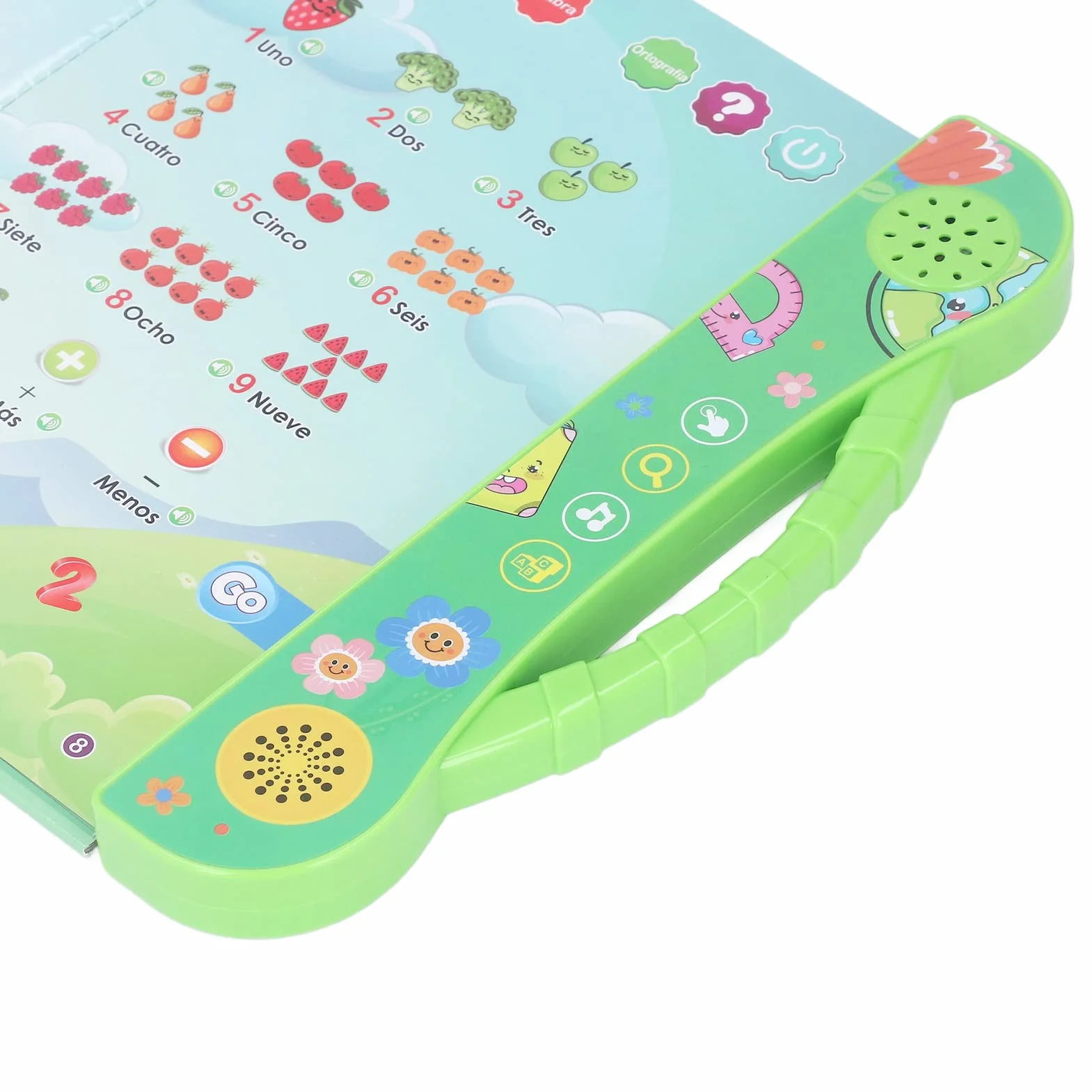 SIXRUN Libro Sonoro Educativo Interattivo Parlante Spagnolo per Bambini con Giochi e Storie, Impara lo Spagnolo per Bambini Verde, Plastica 10,0x9,1 Pollici