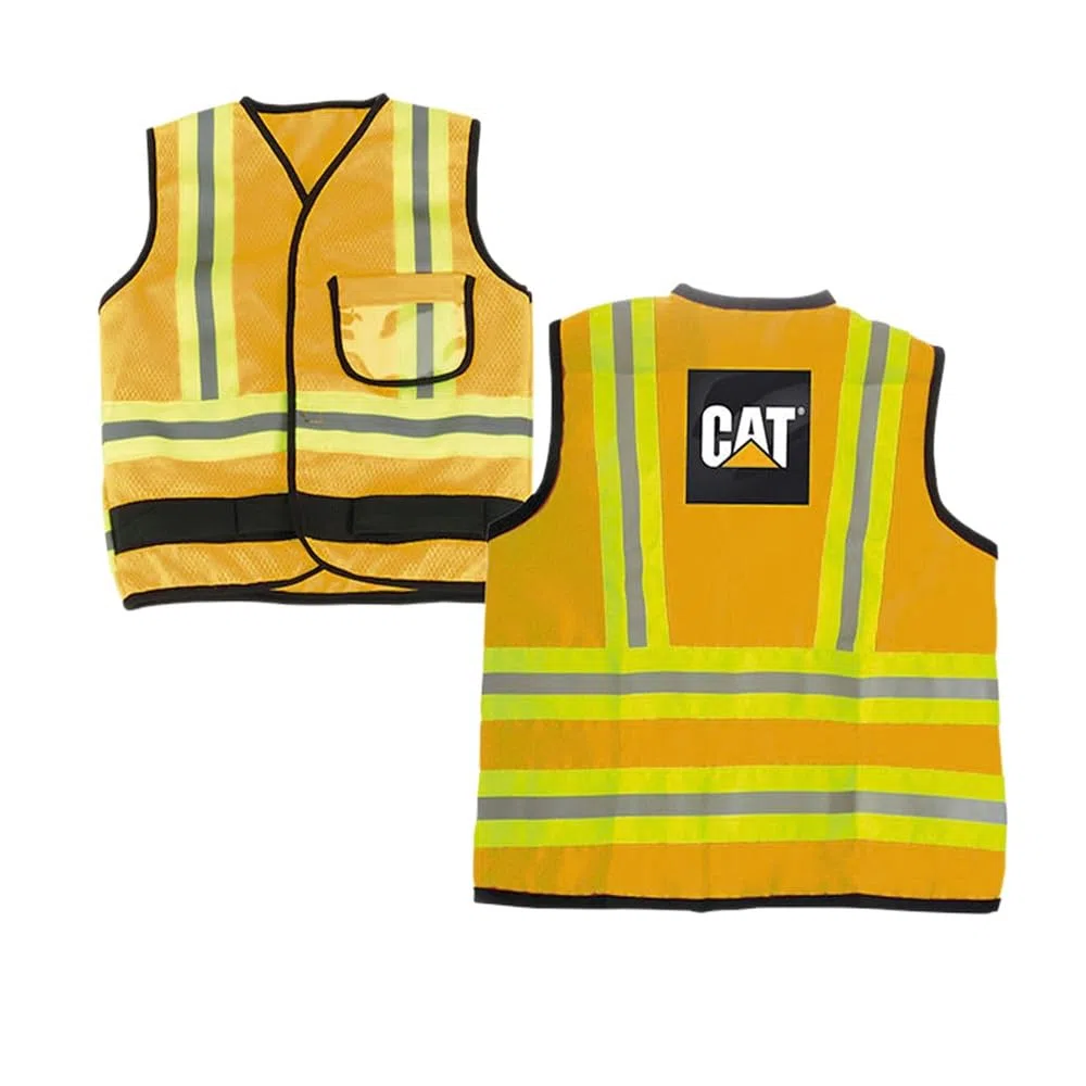 Theo Klein 3224 CAT® gilet da operaio edile, Con casco, guanti, occhiali e protezione per l’udito, Gilet di protezione per bambini da 3 a 6 anni, Giocattolo per bambini a partire da 3 anni
