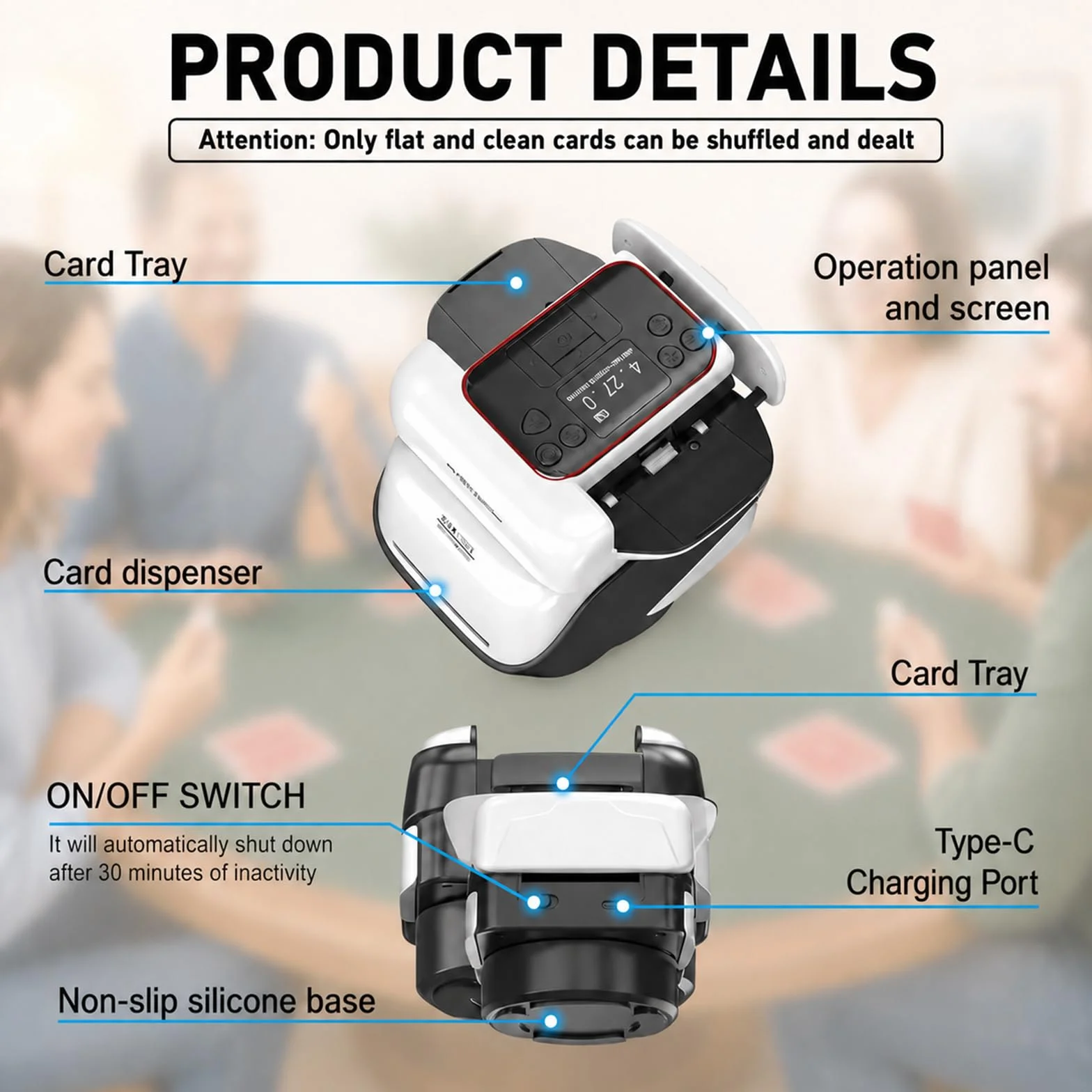 Miscelatore e distributore automatico di carte 2 in 1, rotazione a 360° per 1-2 mazzi, con 4 telecomandi, miscelatore elettrico per 2-12 giocatori, ricaricabile, silenzioso, ideale per il poker