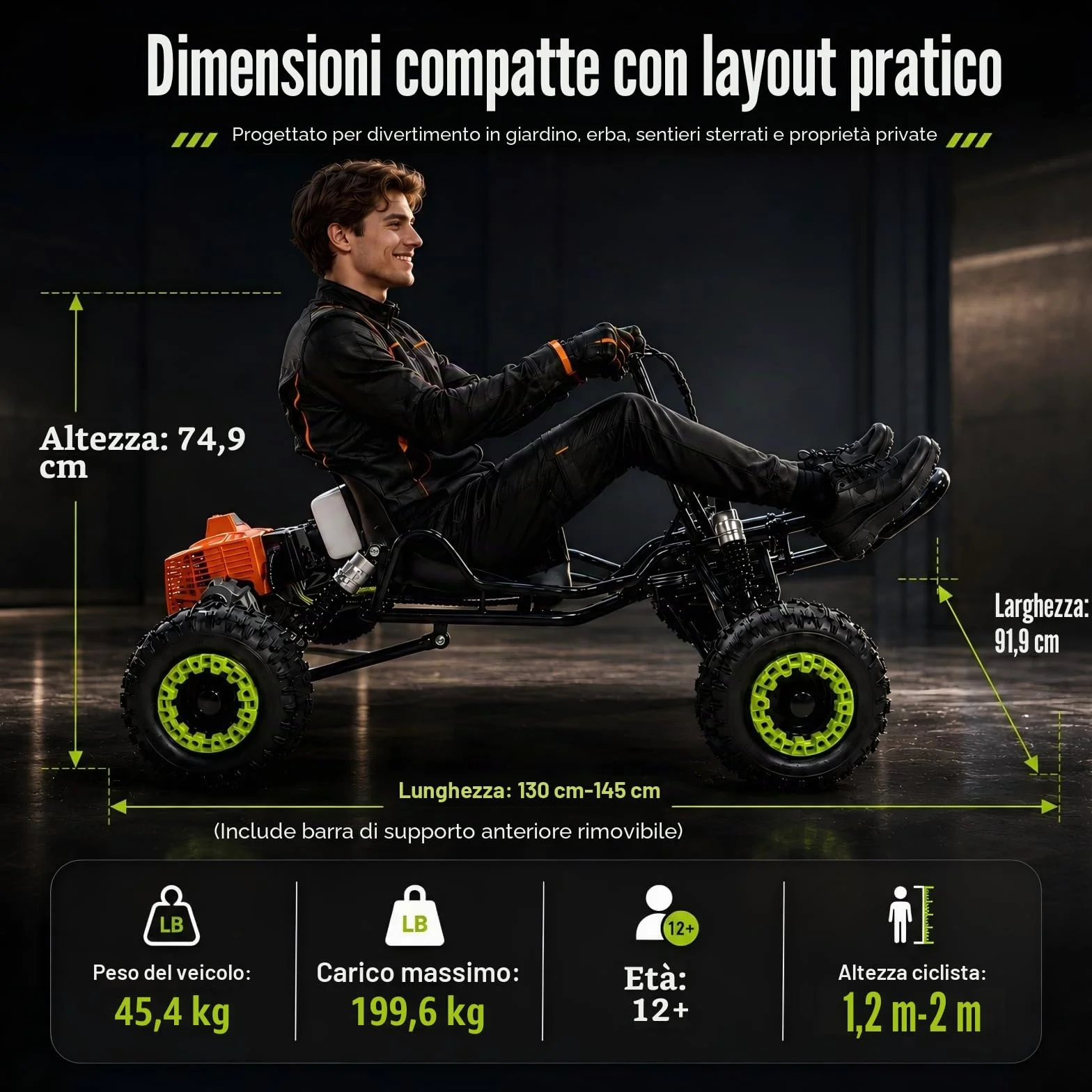 Zyliathor Gas Offroad Go Kart, pneumatici da 6 pollici, freno a disco idraulico, capacità massima 180 kg, fuoristrada/terreno privato, rosso