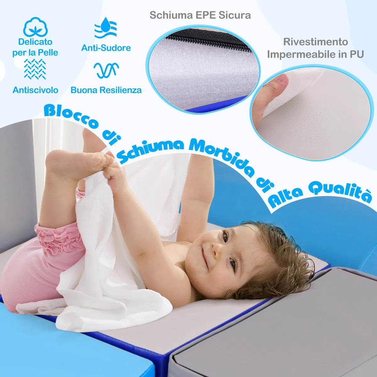 RELAX4LIFE Set di 6 Blocchi per Bambini in Schiuma Morbida, Centro di Attività (Blu)