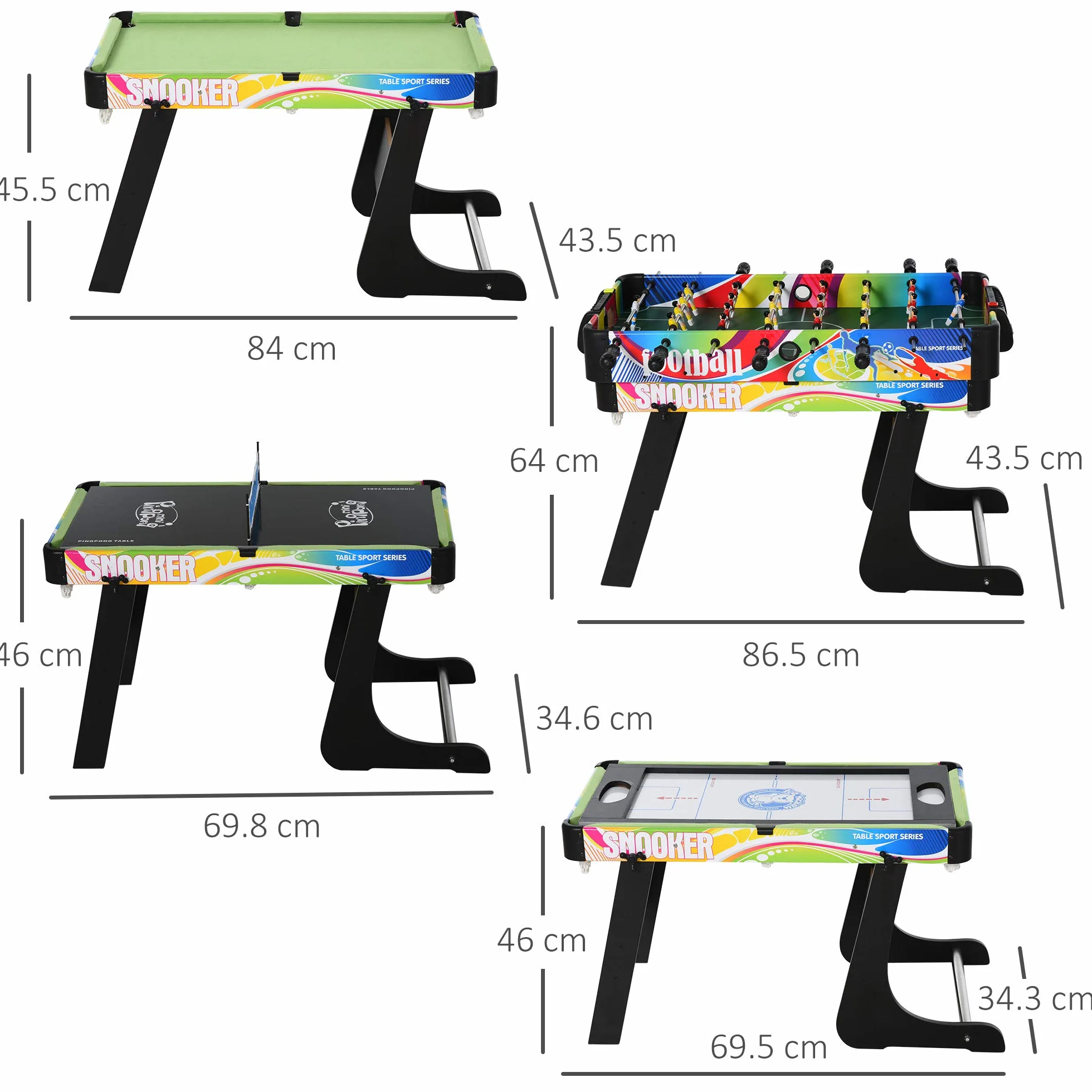 HOMCOM Tavolo da Gioco 4 in 1 per Calcio-Balilla, Biliardo, Air Hockey e Ping Pong con Accessori Inclusi, Tavolo Multigioco Pieghevole in MDF e Plastica, Multicolore