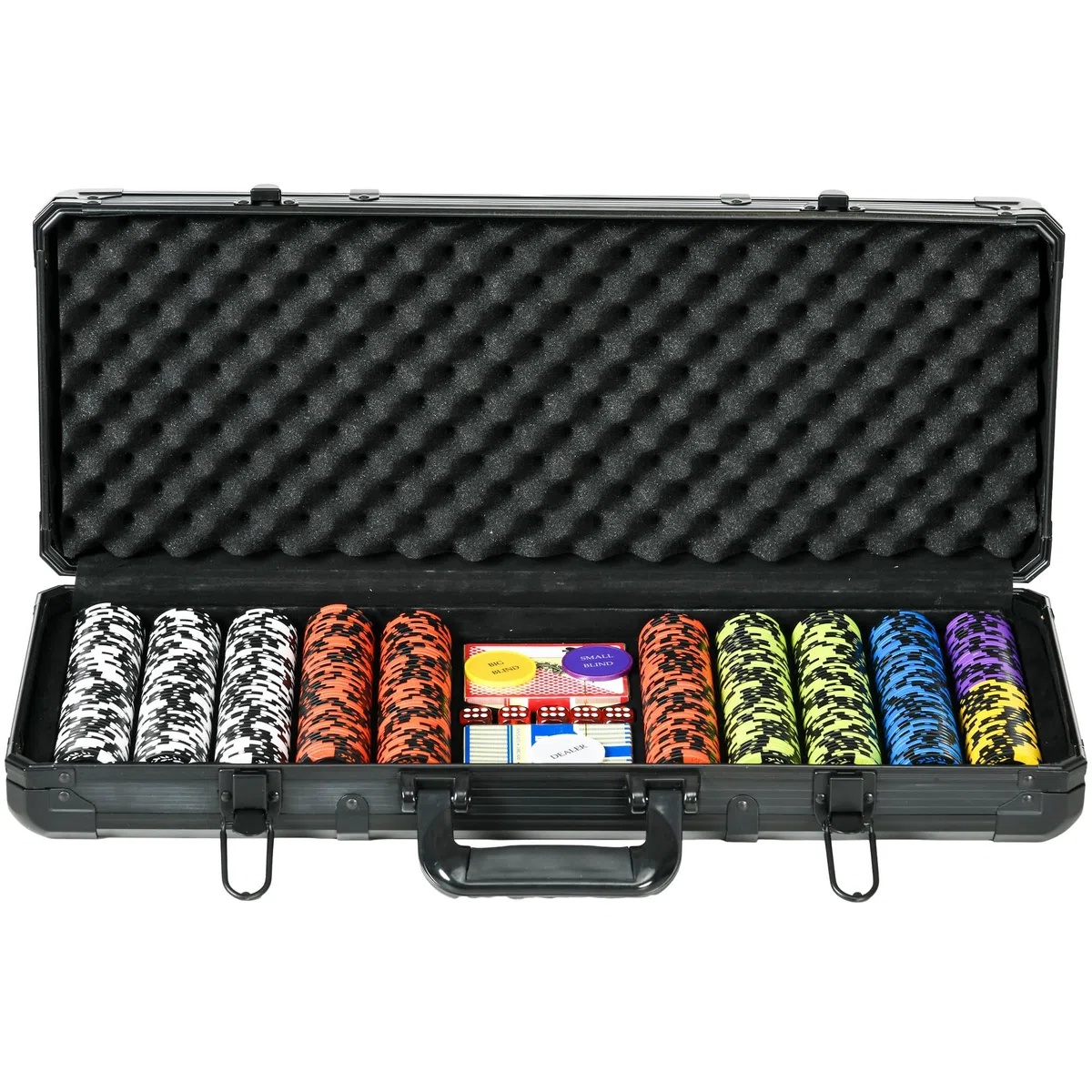 SPORTNOW Set Poker Completo 500 Fiches 2 Mazzi Carte 5 Dadi Valigetta Alluminio ABS Nero