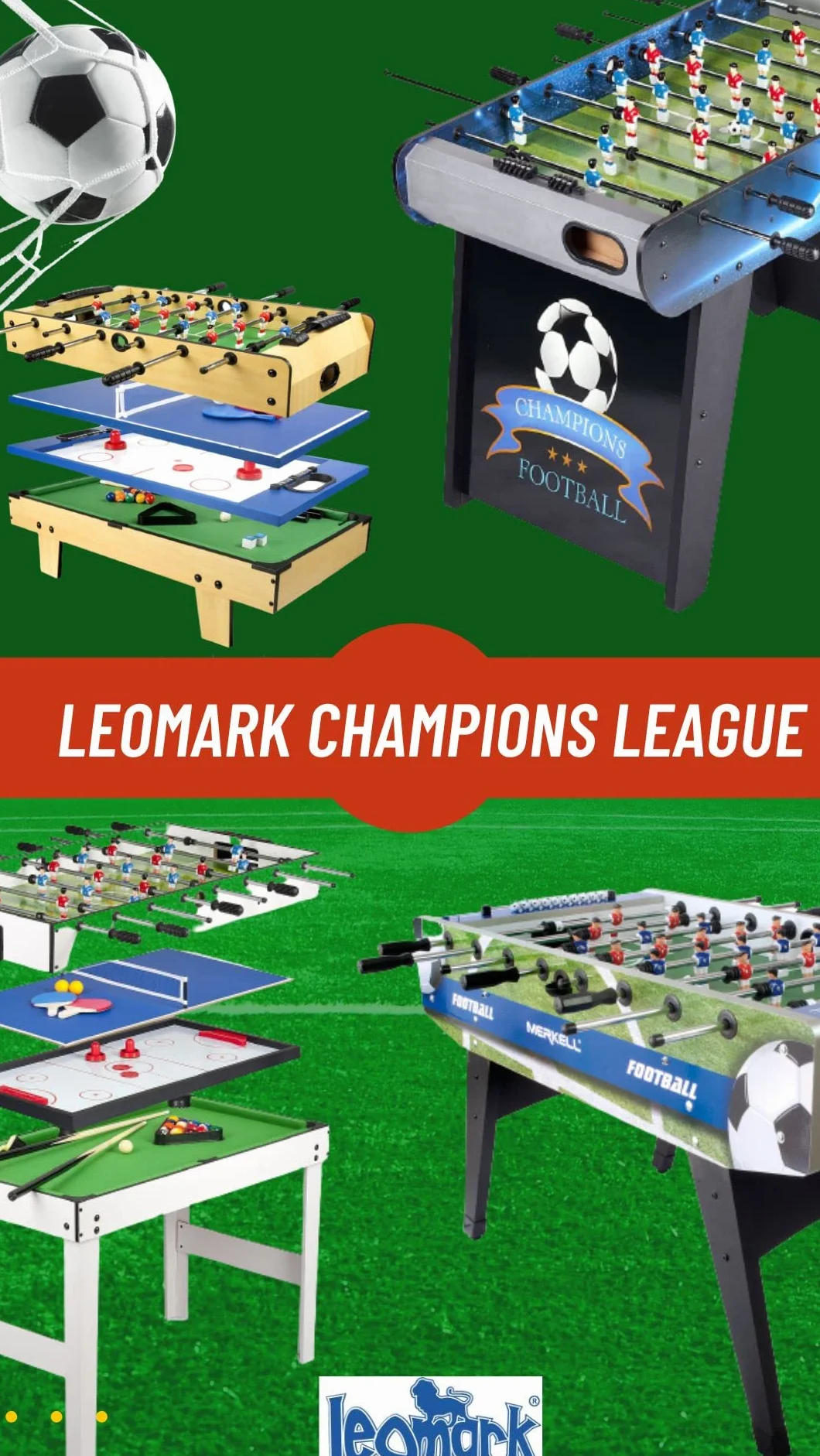 Leomark tavolo multigioco 4 in 1 per la casa e scuola, dim. 118cm x 61cm x 82cm (LxPxA) con biliardo pool, hockey, ping pong e calcetto balilla, tavolo da gioco per adulti e bambino