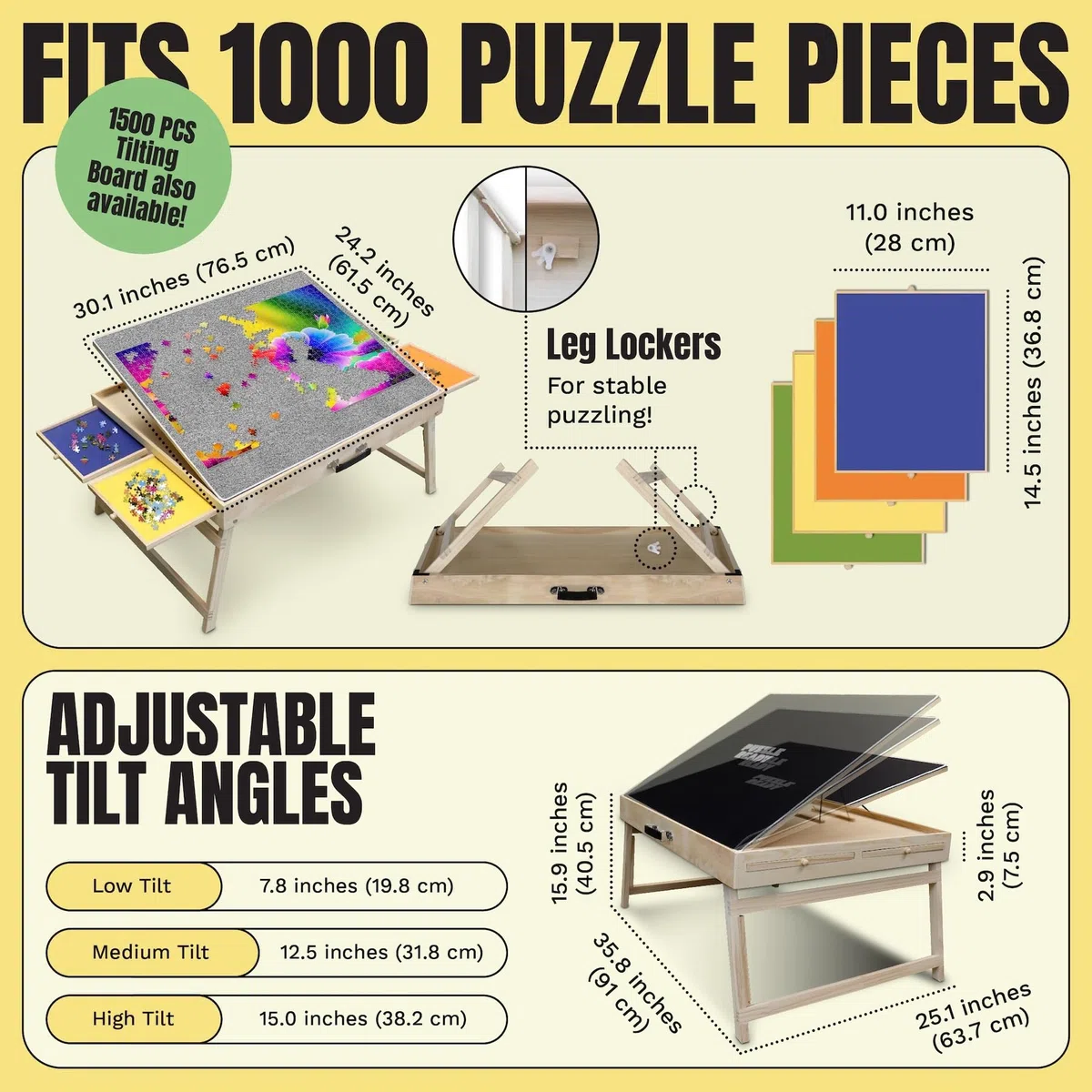 Puzzle Ready Puzzle Board with Colourful Drawers and Cover Mat (1000 pezzi (tavolo con gambe))