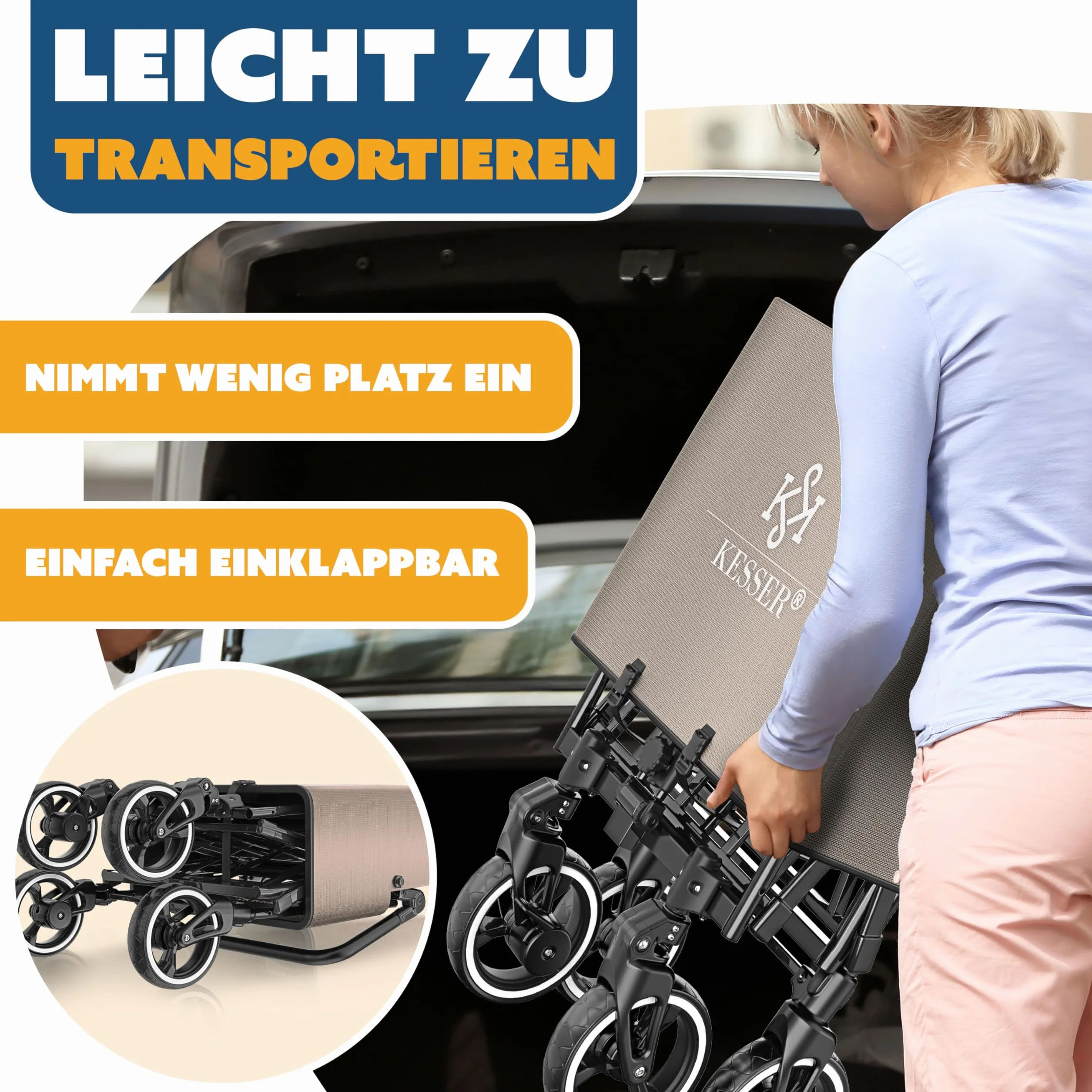 KESSER GTS-9100 - Carrello pieghevole con tetto, portata fino a 150 kg, con ruote in gomma dura e freni di stazionamento anteriore/posteriore, con serratura, copertura, intemperie e protezione da