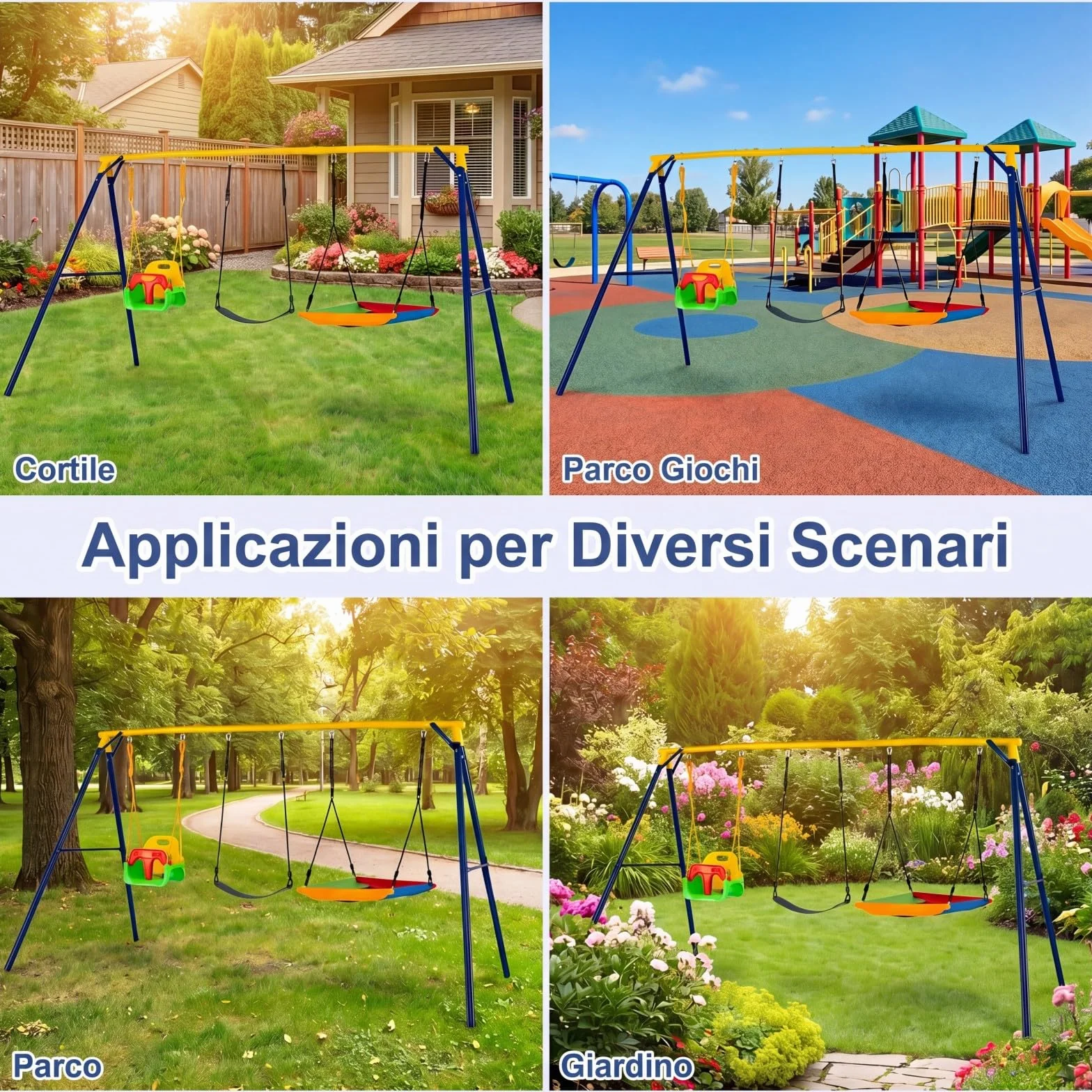 COSTWAY Set di Altalene da Interno e da Esterno, 3 in 1 Altalena da Giardino per Bambini, Corde Regolabili, per Giardino e Parco, Portata 300 kg