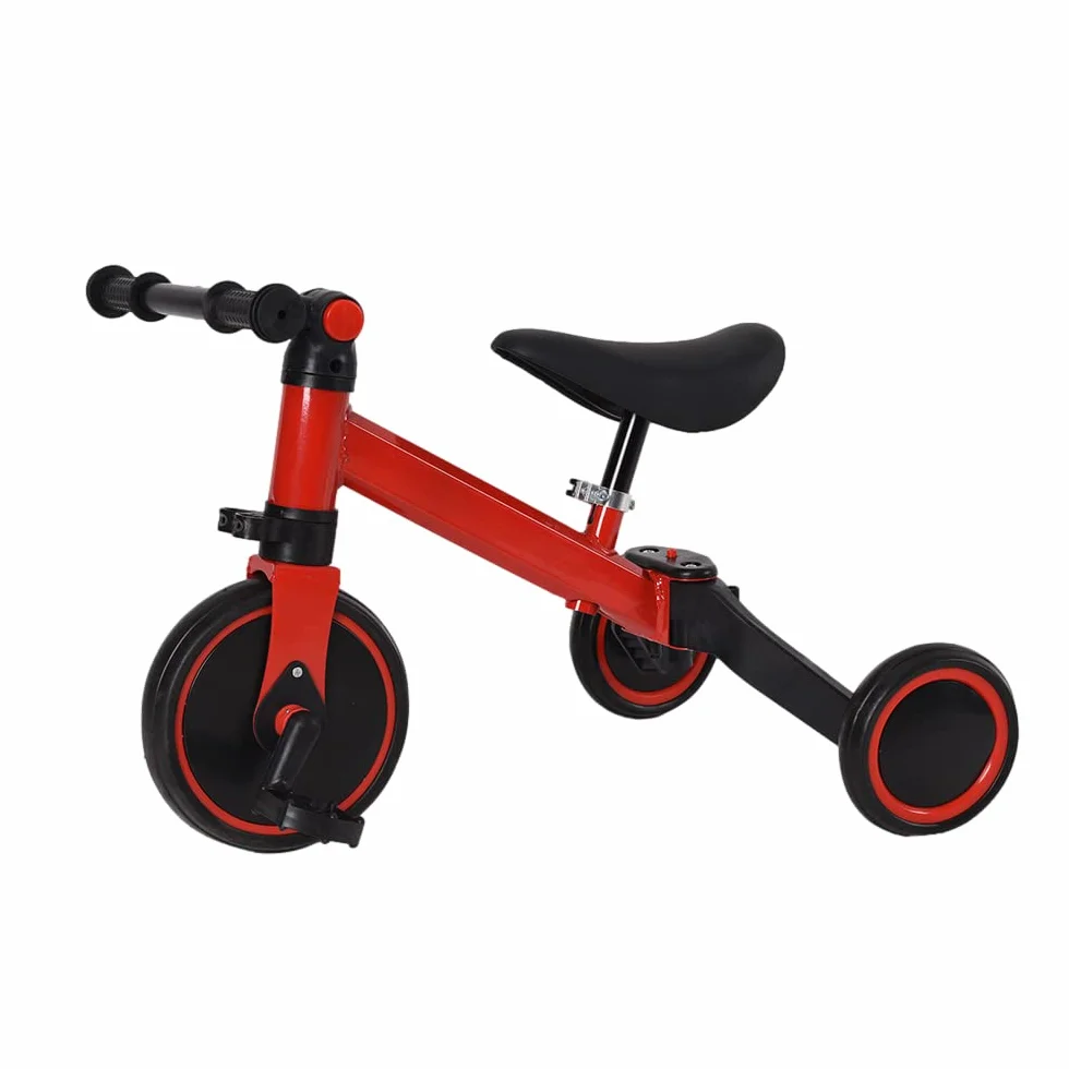 3 in 1 Triciclo Evolutivo Bambino, Bicicletta con Pedali Rimovibili per Bambini 1-7 Anni, Mini Bici/Girello Senza Maniglione Parentale, Bicicletta Evolutivo per Ragazze e Ragazzi (Nero-rosso)