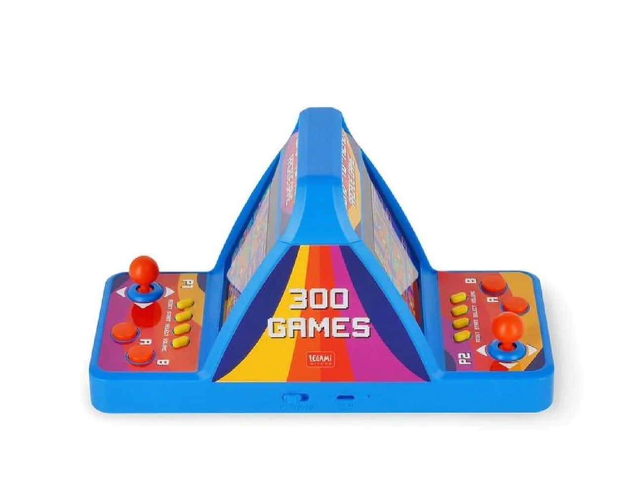 Legami - Mini Videogioco Arcade 2 Giocatori, Videogioco Luci e Suoni, 300 Giochi Testa a Testa, Doppio Schermo TFT 2,8'', Lingua Inglese, Cavo USB Incluso, Dimensioni 8.7 x 11 x 20 cm