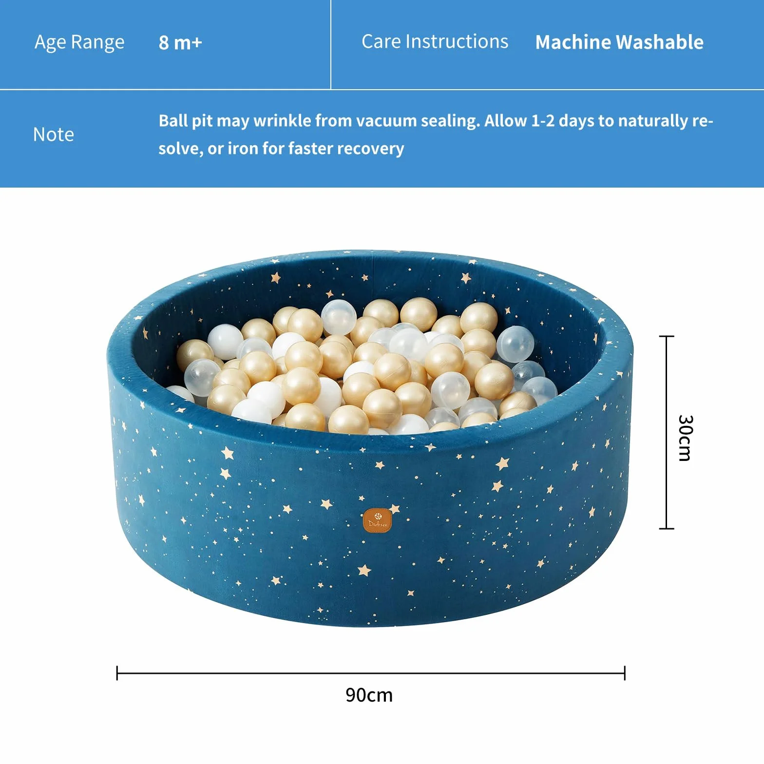 Piscina di Palline 90x30cm per Bambino Bambini - Schiuma di Alta qualità - Velluto Super Morbido Senza Palline - Rimovibile e Lavabile - Cielo Notturno