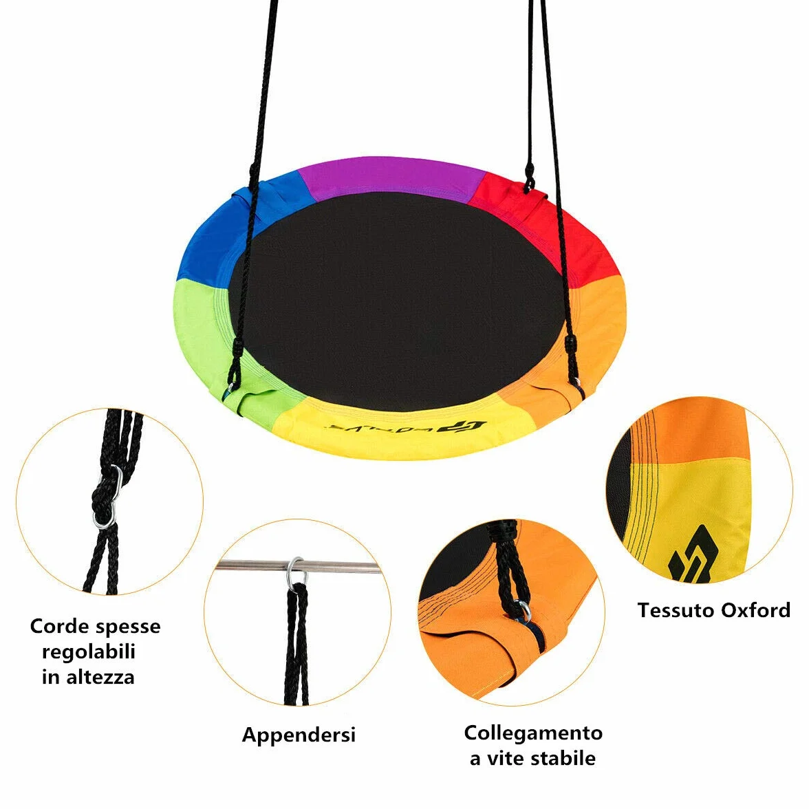 COSTWAY Altalena da Giardino a Nido per Bambini, Sedia Sospesa Giardino con Telaio in Metallo, Regolabile in Altezza 100-160 cm, per Adulti e Bambini, Portata 150 kg (Colorato)