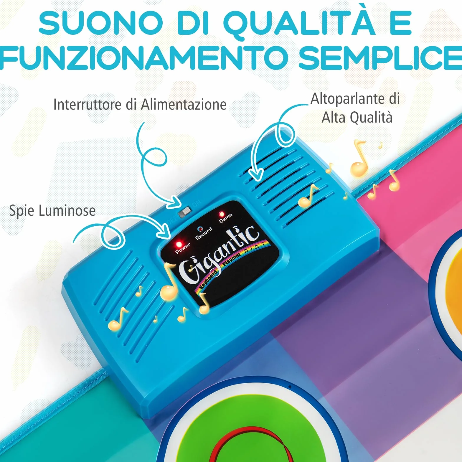 GYMAX Tappeto Pianoforte da 181 CM, Grande Tappeto da Ballo con Pianoforte a Tastiera con 24 Tasti, 8 Suoni di Strumenti, 10 Canzoni, Riproduzione e Volume Regolabile, per Bambini 3+ Anni