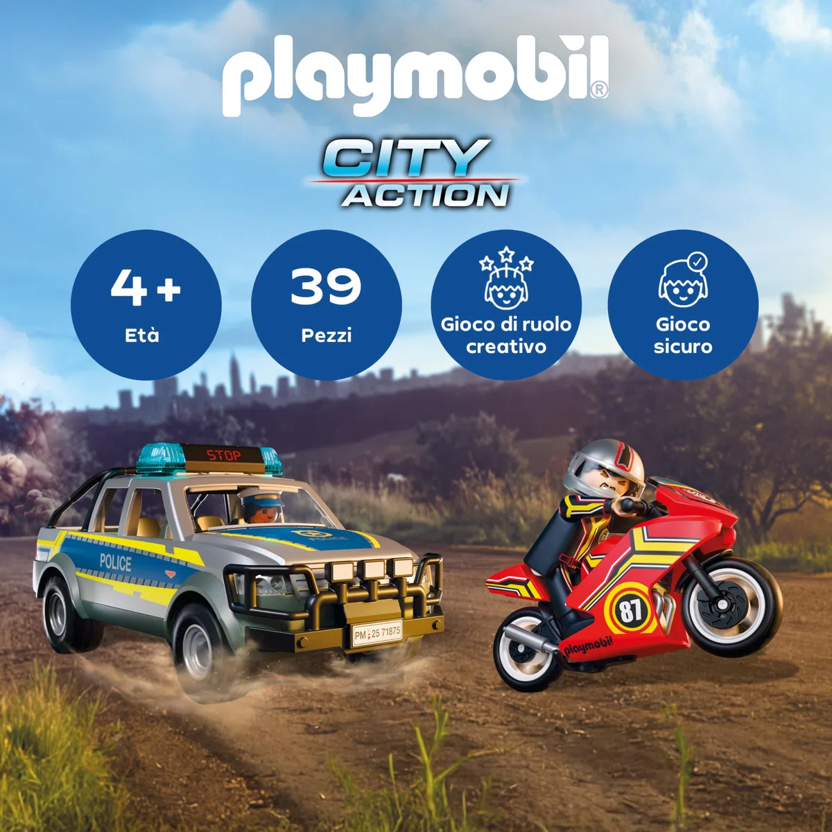 PLAYMOBIL Police Pick-Up Truck Pursuit Set da gioco con statuine, Inseguimento