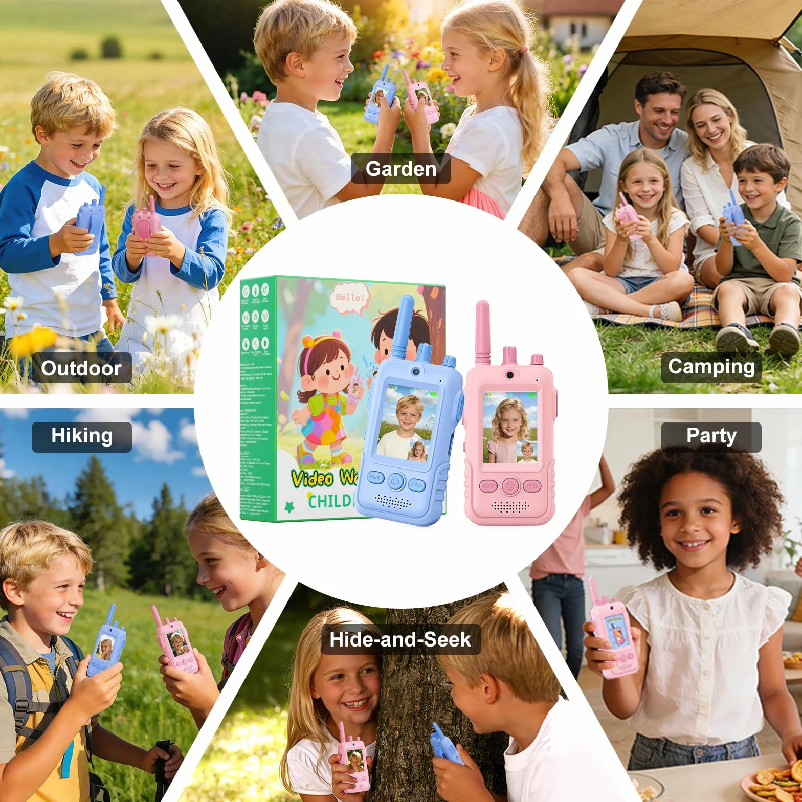 Video Walkie Talkie Bambini, 2 Walkie Talkie Ricaricabili con Display, Telecamera HD& Modificatore Vocale, Lunga Portata, Regalo per Bambini e Bambine dai 3 ai 12 Anni