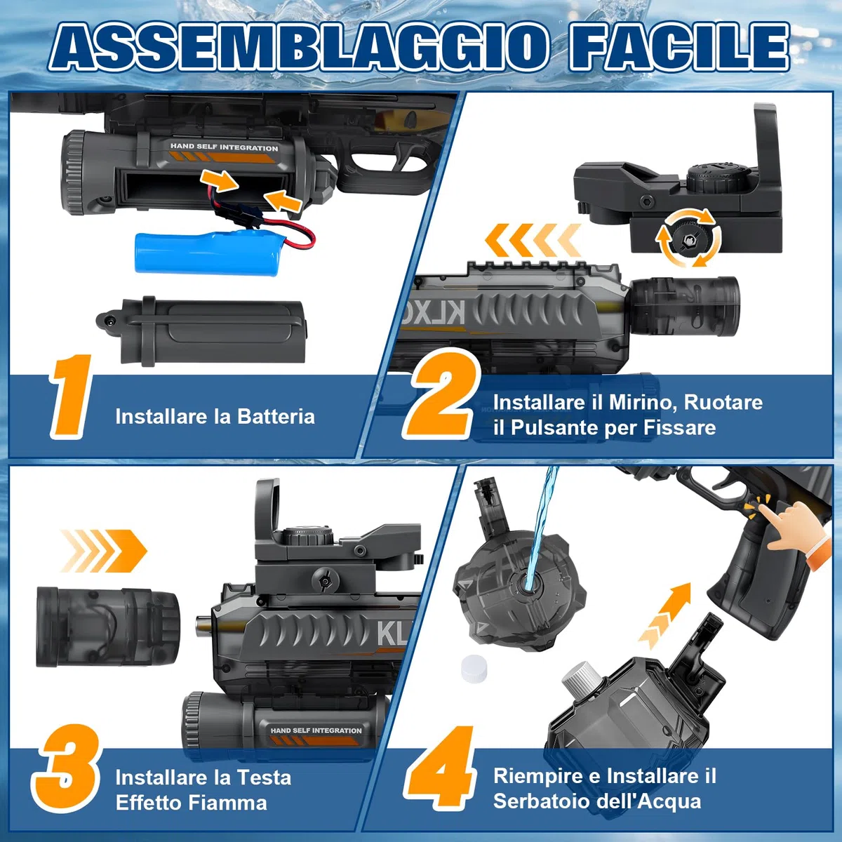 IEEILULU Pistola ad Acqua Elettrica, Electric Water Gun con Luce, Fucile ad Acqua Elettrico da 750 mL, Ideale per I Giochi di Tiro con Le Pistole ad Acqua (Nero-1)