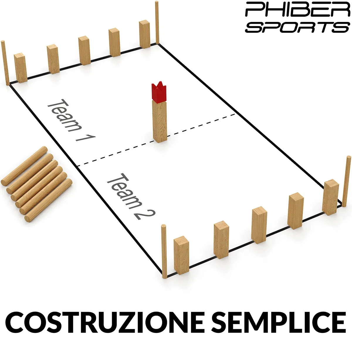 PHIBER-SPORTS Kubb - Scacchi vichingo in legno di alta qualità - con pratica borsa per il trasporto - Gioco per esterni - Gioco in legno per bambini e adulti