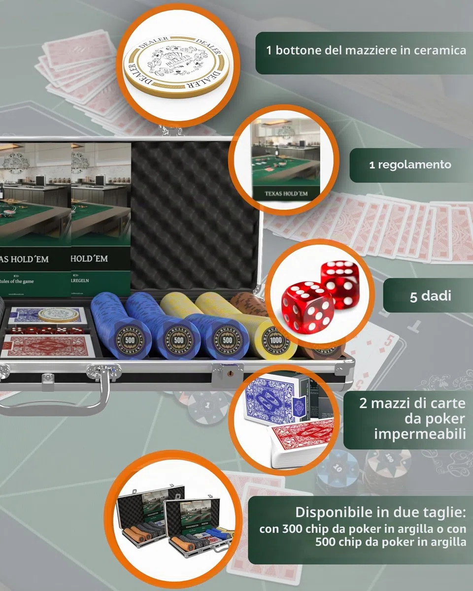 Adriana Bullets Playing Cards Set da Poker 500 Chip Clay con Pulsante Ceramica e Carte