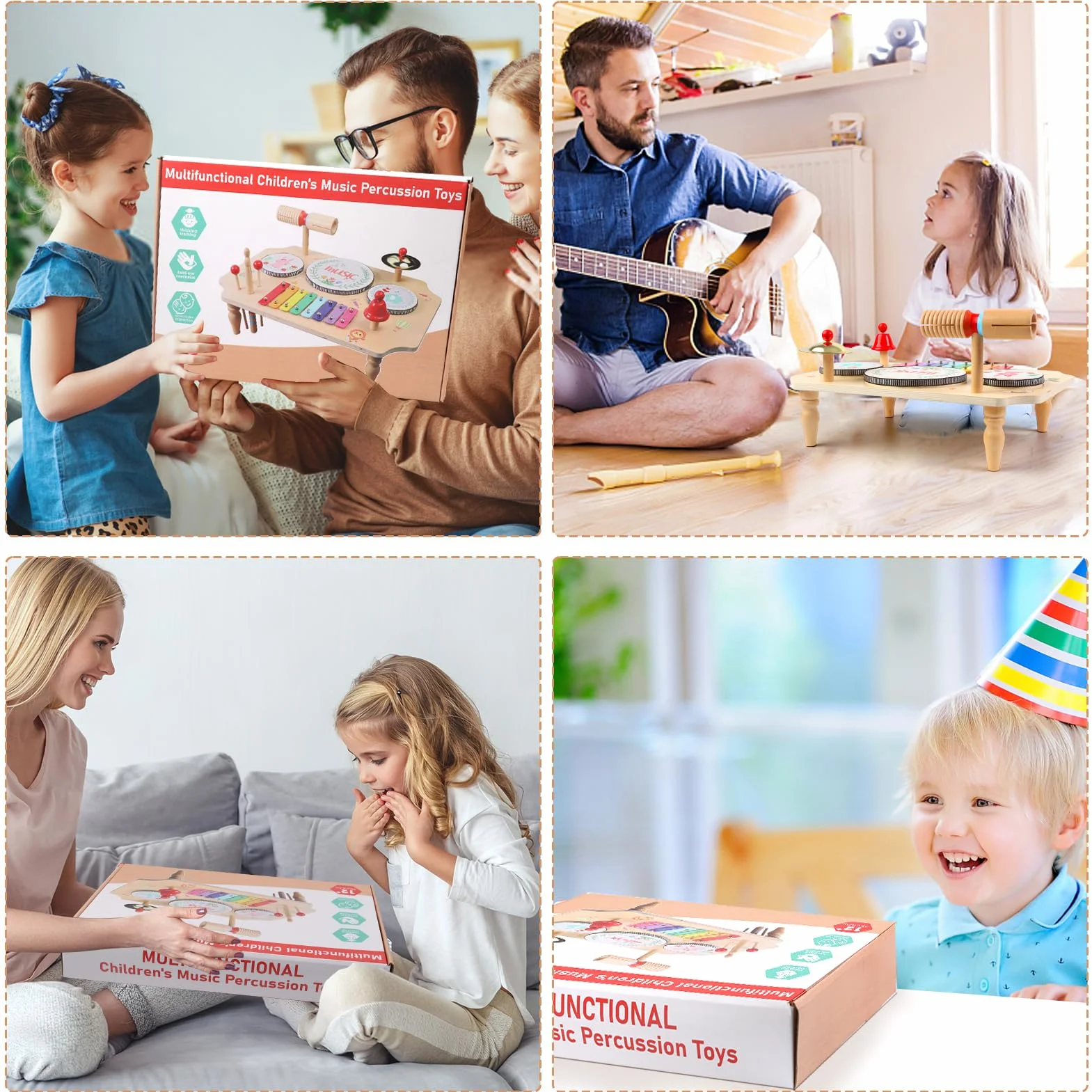 LZDMY Giochi Montessori per Bambini 1-3 Anni, Batteria Musicale per Bambini 1-5 Anni, 11 in 1 Tamburo Bambino Xilofono, Giocattoli Musicali in Legno, Regalo per Bambina per Compleanno, Natale, Pasqua
