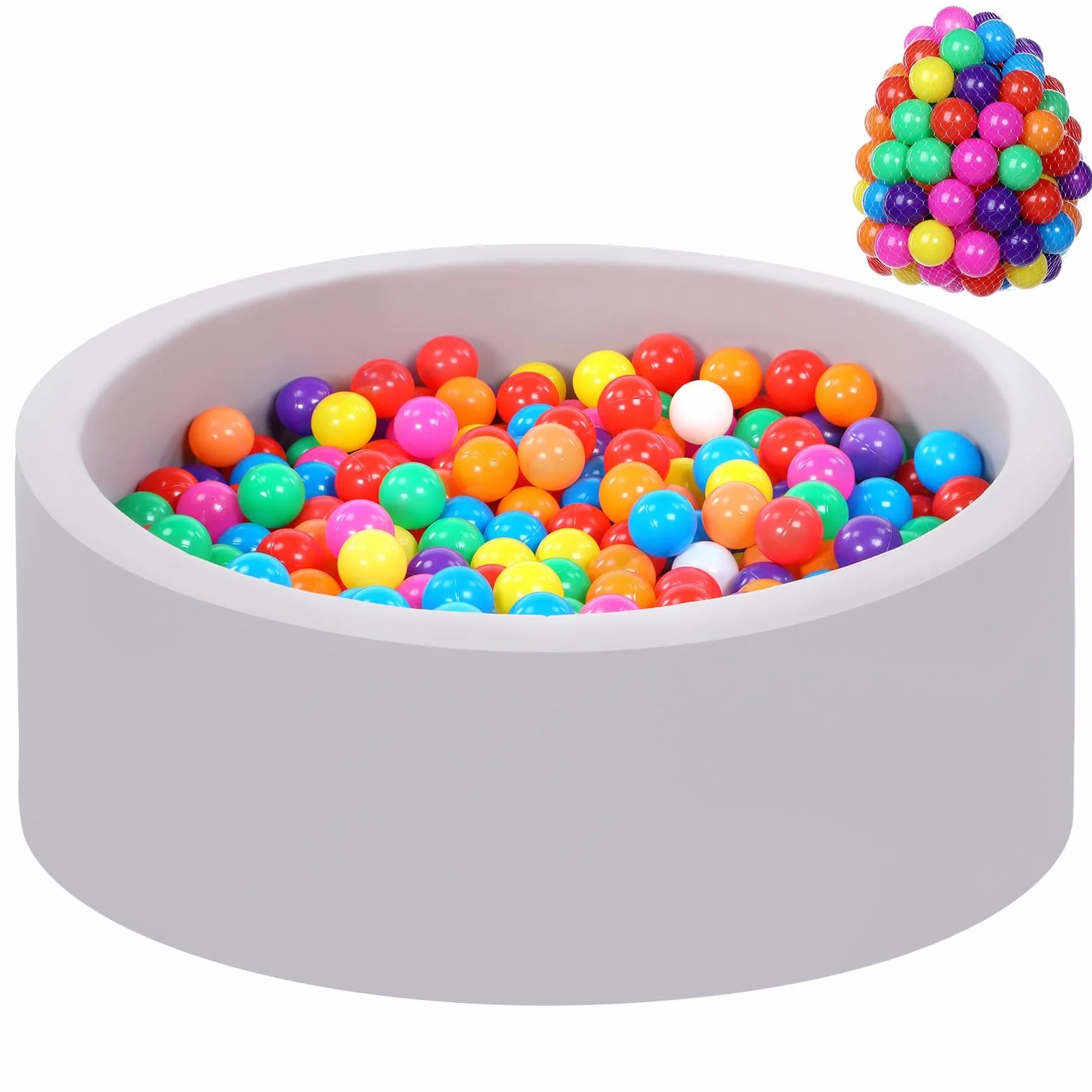 Piscina palline spaziosa e confortevole per bambini. Questa piscina palline rotonda misura 86 x 26 cm, struttura smontabile per pulizia, corredata da 100 palline colorate in plastica atossica