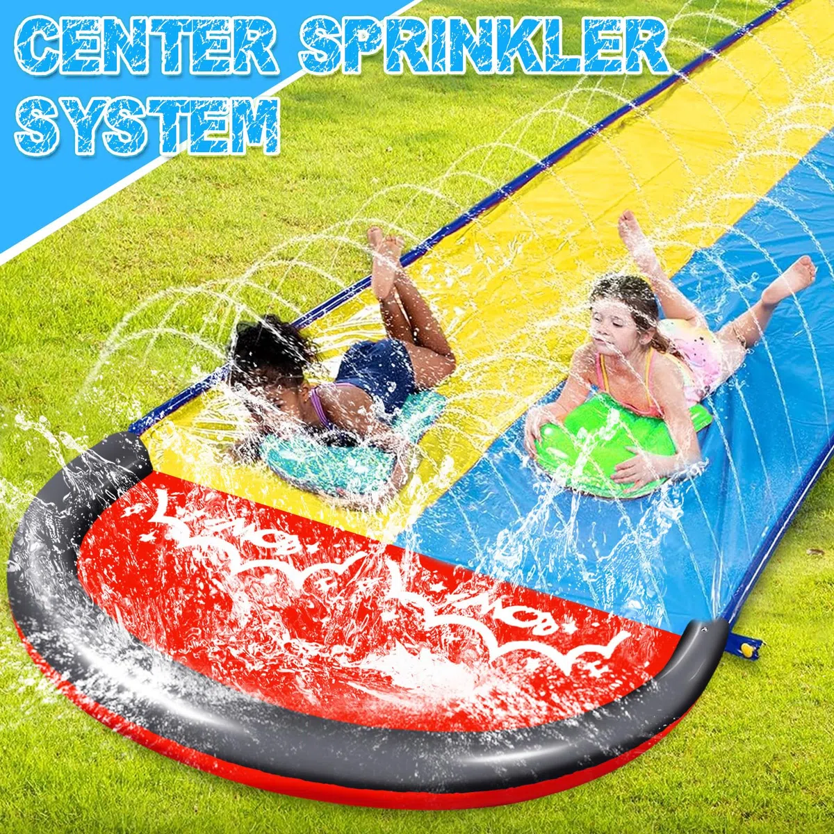 Scivolo Ad Acqua Doppio 480 cm con 2 Bodyboards per Piscina Fuori Terra Bambini Adulti