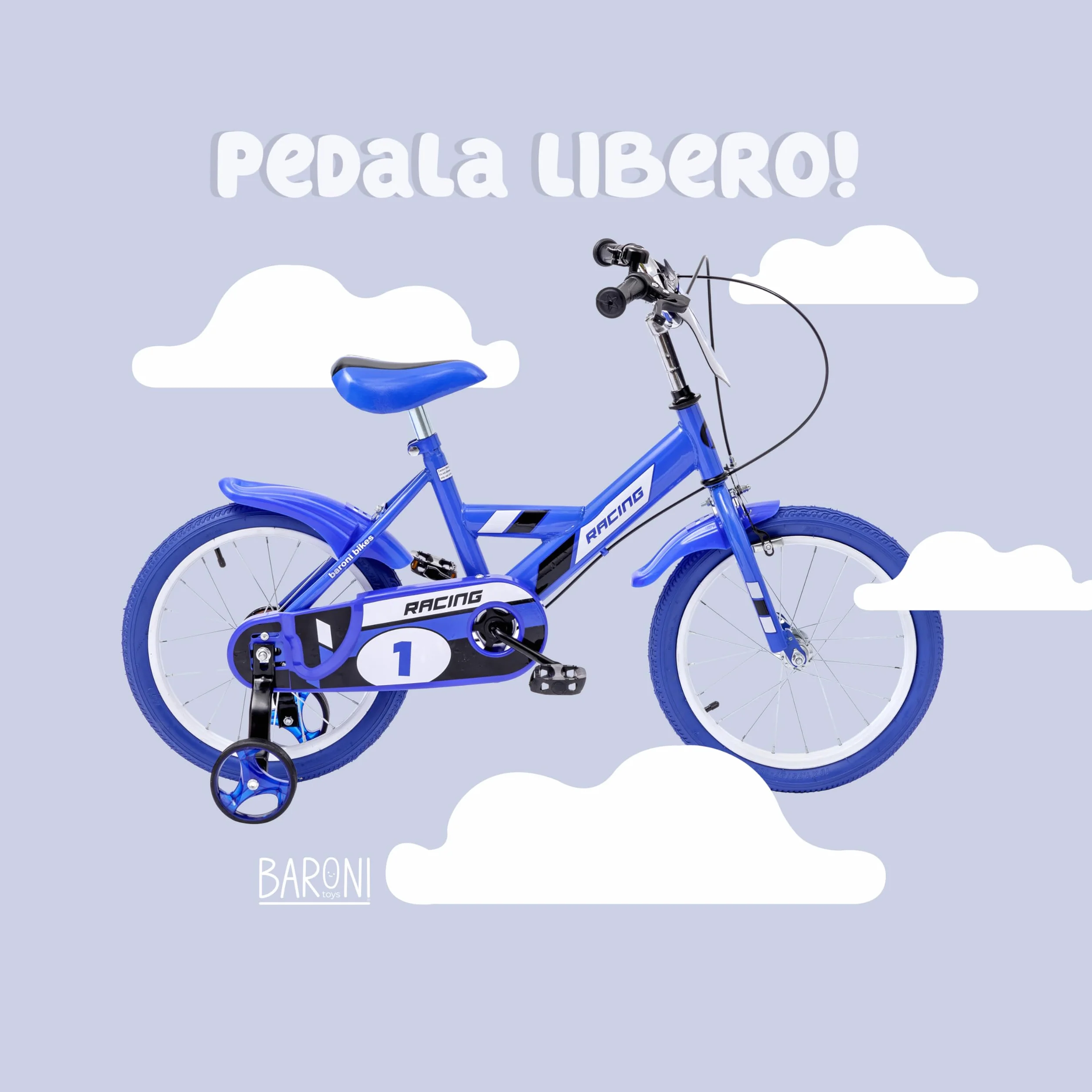 Baroni Toys Bicicletta Blu per Bambino con Rotelle Incluse, Bicicletta Sportiva da Bambini in Acciaio, Bici Bambino Bambina con Rotelline, Bicicletta per Bambini dai 4 a 7 anni