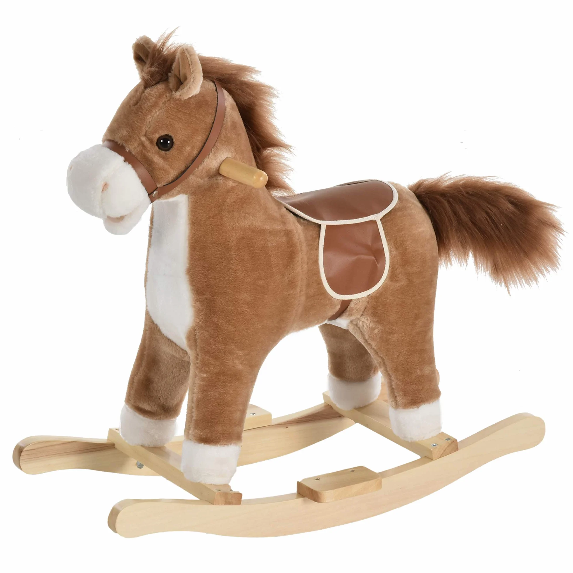 HOMCOM Cavallo a Dondolo per Bambini, Cavallino a Dondolo Bambini 36-72 Mesi, Cavalluccio Giocattolo con Suoni Realistici e 2 Batterie AA, Marrone