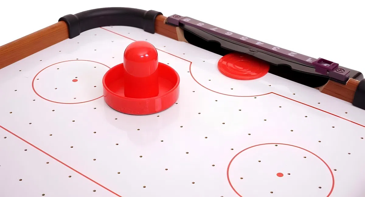 Hockey da Tavolo ad Aria in Legno Grande con 2 Manopole 2 Dischi e Segnapunti Integrato