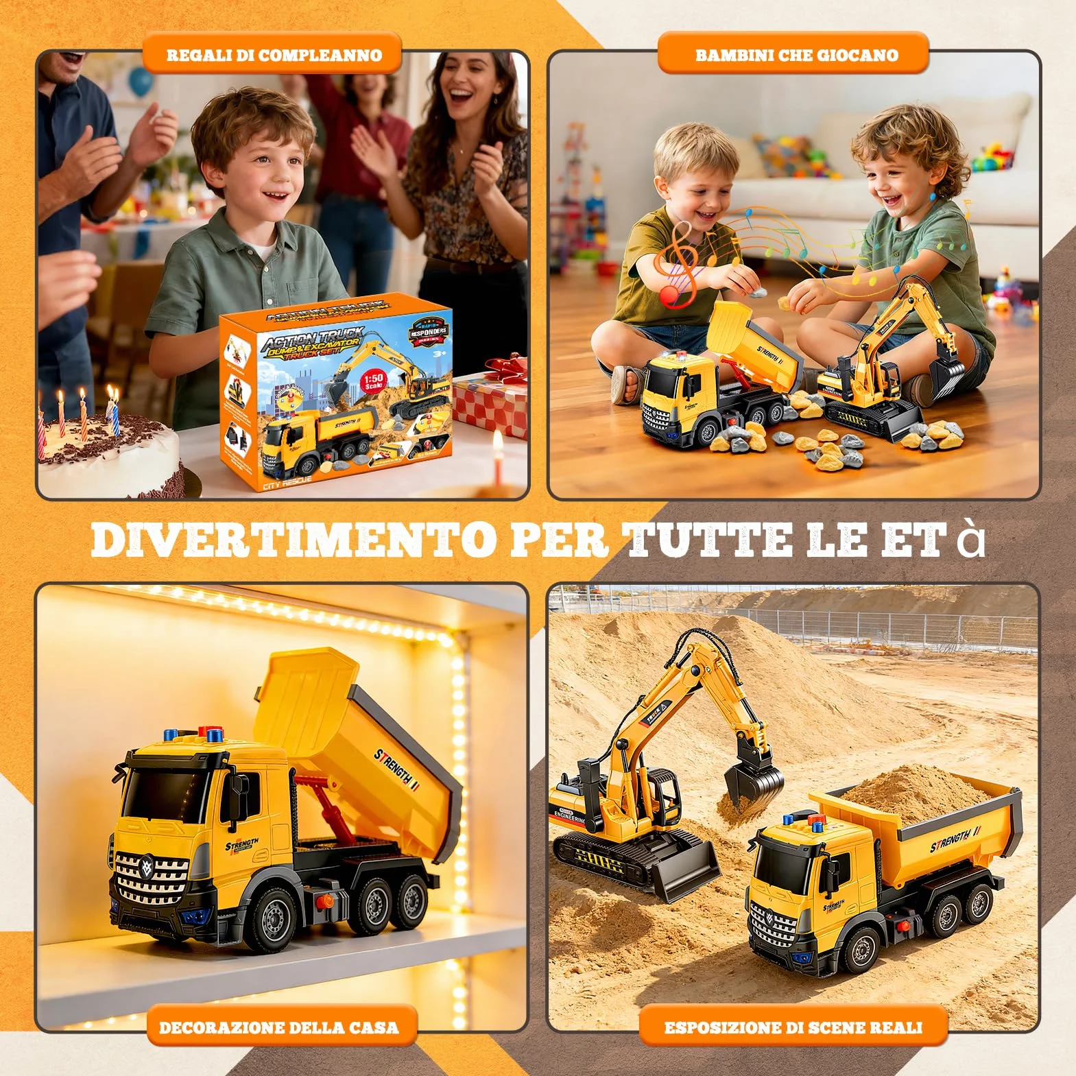 EUCOCO Giochi Bambini 3 4 5 6 7 8 Anni, Ruspa Escavatore Camion Giocattolo Per Bambini Regalo Bambino 3-8 Anni Macchinine Per Bambini Giocattolo Bambino 3-8 Anni Regali Compleanno Bambini Bambino