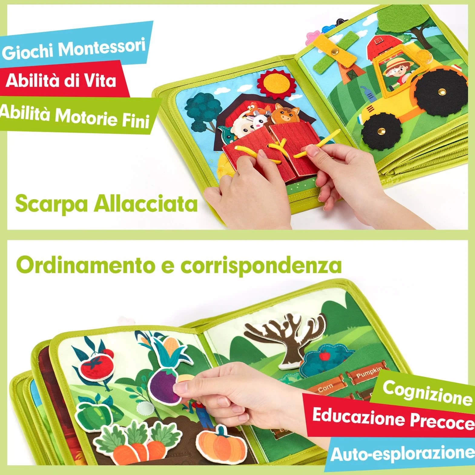 hahaland Busy Board Montessori Libro Interattivo 1 Anno - Quiet Book Sensoriale Educativo - Giochi Montessori 1 2 3 Anni Tavolo Pannello di Feltro attività Valigetta Didattici Regalo Bimbo