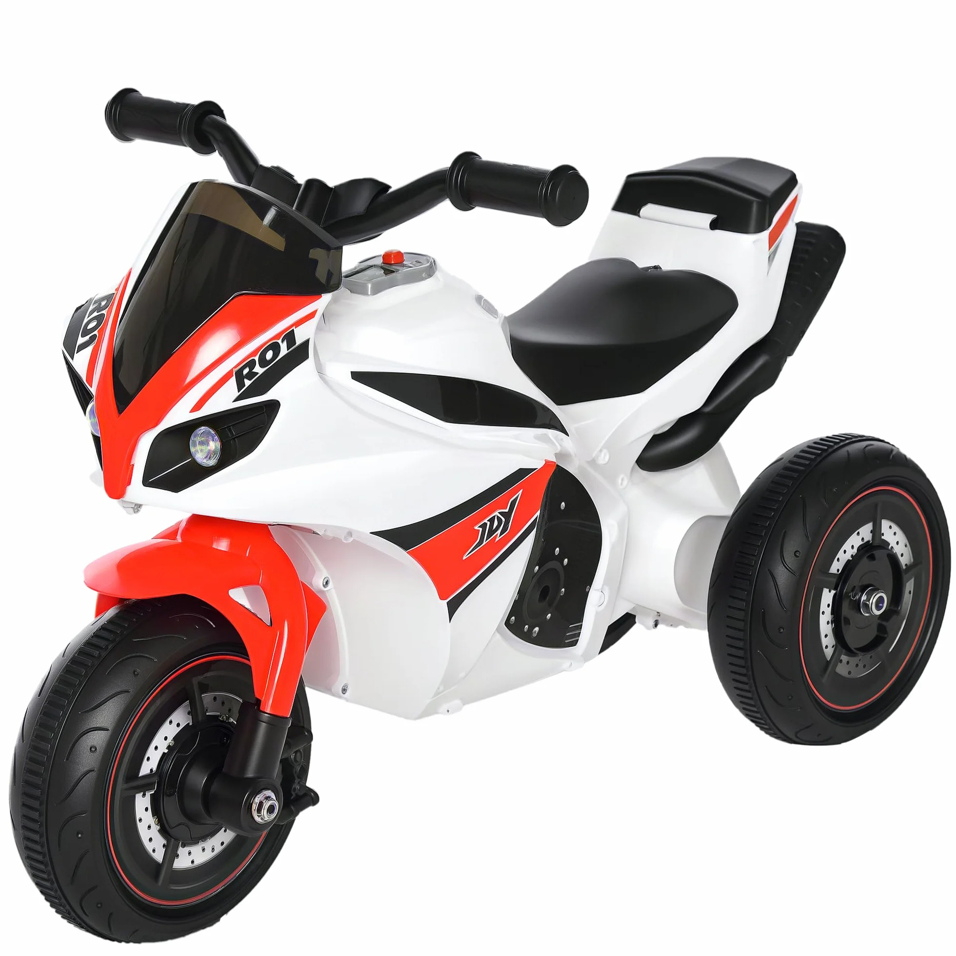 HOMCOM Moto Giocattolo a 3 Ruote per Bambini 18-36 Mesi, Motocicletta Cavalcabile Stile Polizia con Musica e Fari Senza Pedali in PP e Metallo Bianco e Rosso