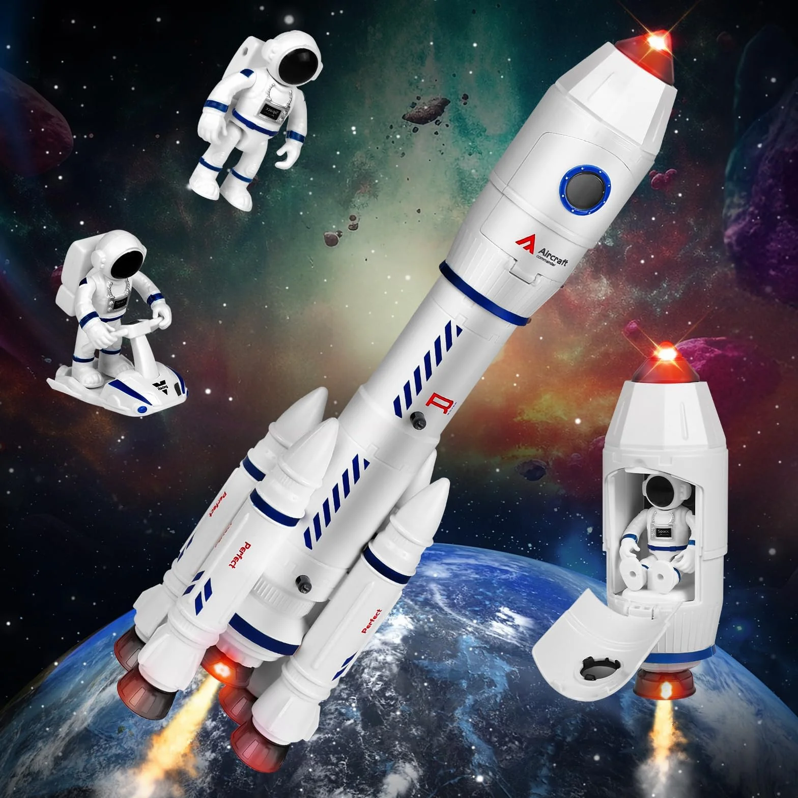 Giocattolo razzo spaziale per bambini, giocattolo navetta spaziale per bambini di 3, 4, 5, 6, 7, 8 anni, regalo giocattolo razzo spaziale per ragazzi e ragazze