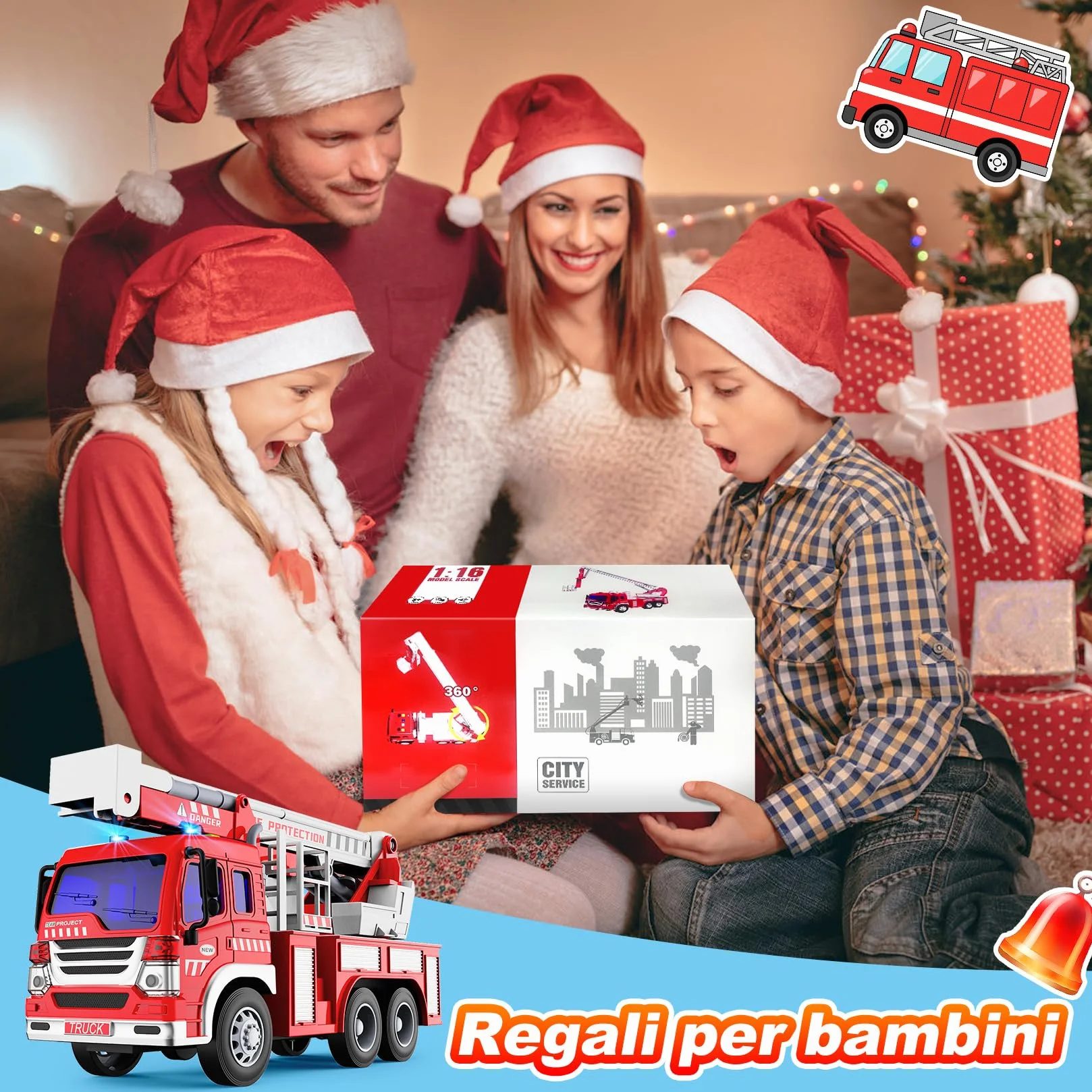 GizmoVine Camion Pompieri Giocattolo, Grande Macchina Modellini, Autopompa dei Vigili del Fuoco con Luci e Suoni, Pompiere Giocattoli, Rossa Macchinine Bambino, Regalo Bambini 3 4 5 6 7 8 Anni