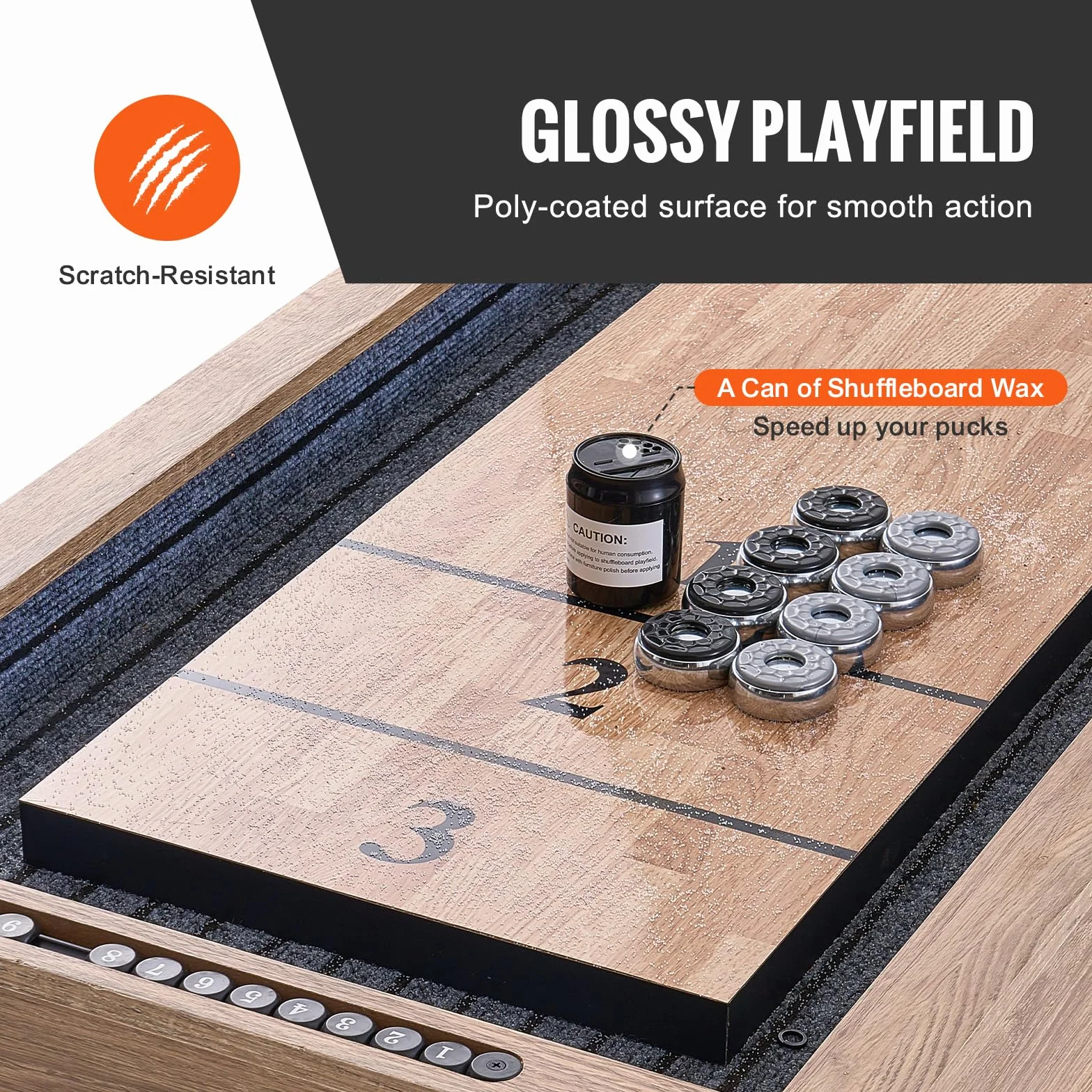 VEVOR Tavolo da Shuffleboard 274 cm per Giochi da Tavolo Giochi a Gruppo, Set Gioco di Shuffleboard Bowling 2 in 1, con Campo da Gioco Antigraffio, Gambe, 8 Dischi, Set da Bowling da Tavolo, Feste