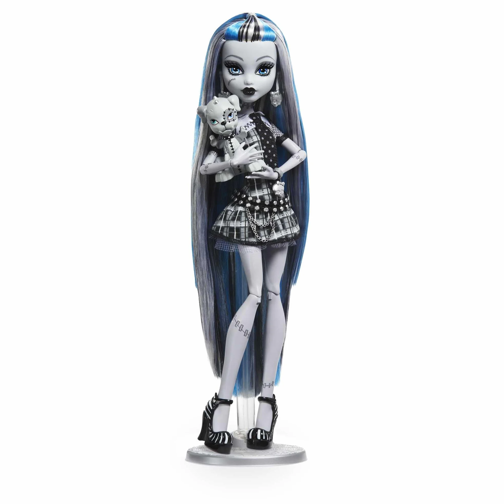 Monster High Reel Drama - Frankie Stein, bambola da collezione in stile bianco e nero con accessori, poster cinematografico a tema film dell'orrore incluso, giocattolo per bambini, 6+ anni, HKN29