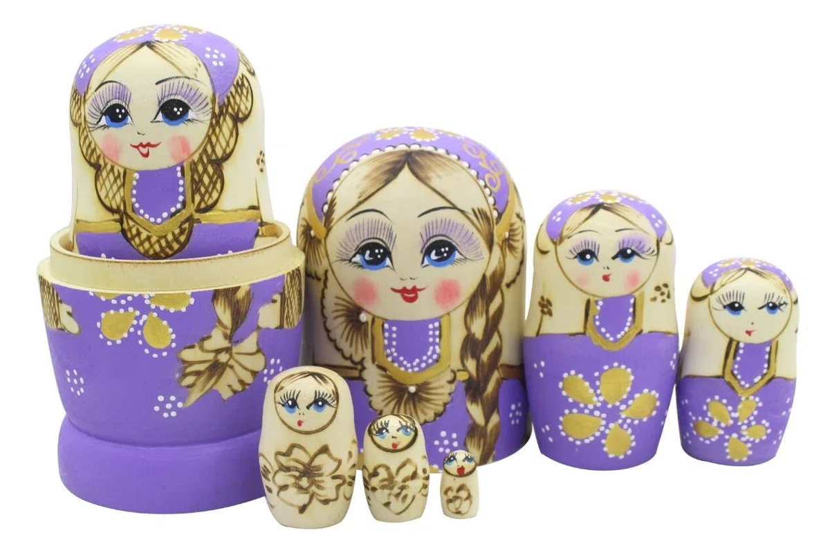 Bambole Babushka tradizionali russe nidificanti in legno Set di 7 matriosche viola giocattolo impilabile regalo per bambini