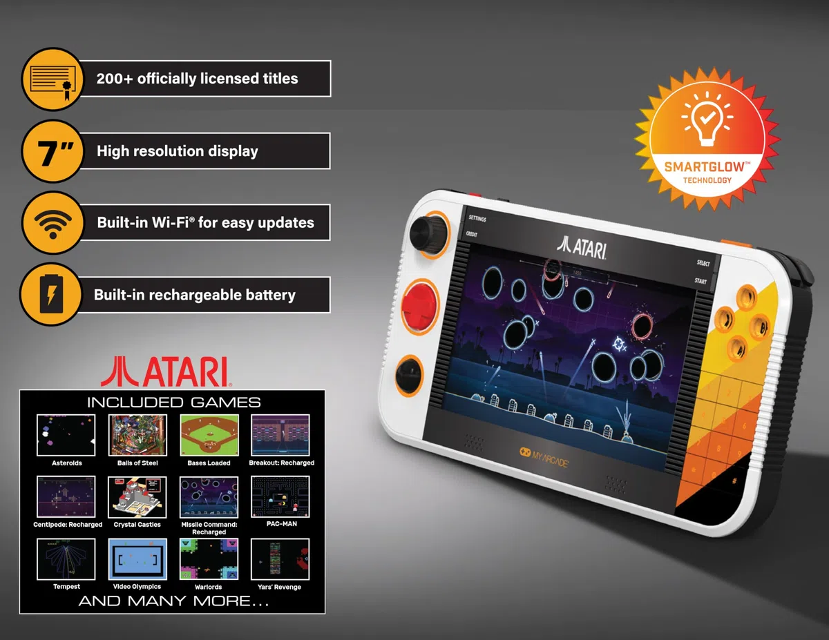 My Arcade Atari Gamestation Go Console Portatile 7 Pollici 200+ Giochi Retro WiFi Ricaricabile