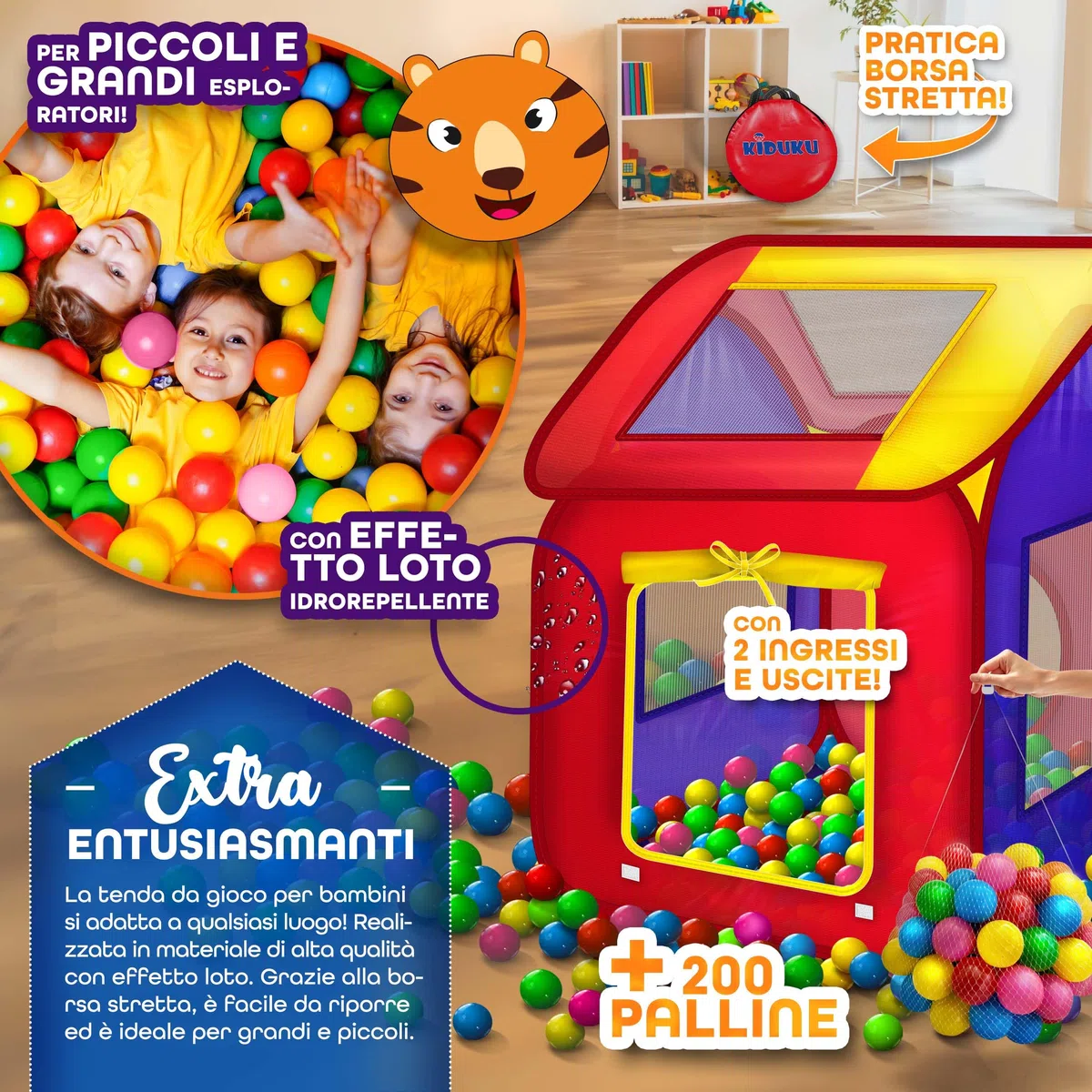 KIDUKU Tenda da gioco per bambini pop up con 200 palline borsa da esterno